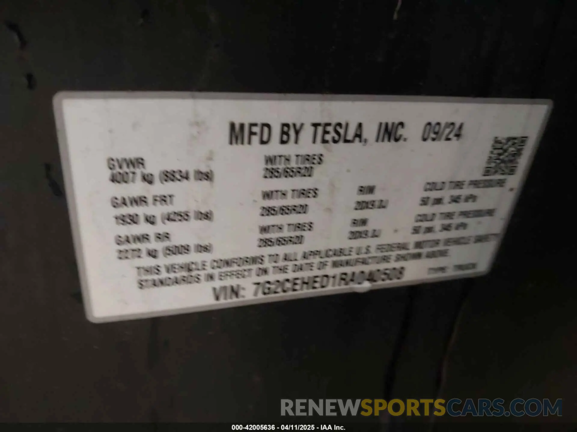 9 fotografías del automóvil dañado 7G2CEHED1RA040508 TESLA CYBERTRUCK 2024