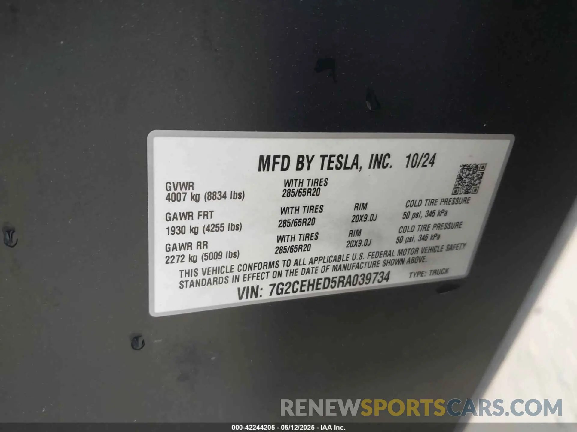 9 fotografías del automóvil dañado 7G2CEHED5RA039734 TESLA CYBERTRUCK 2024