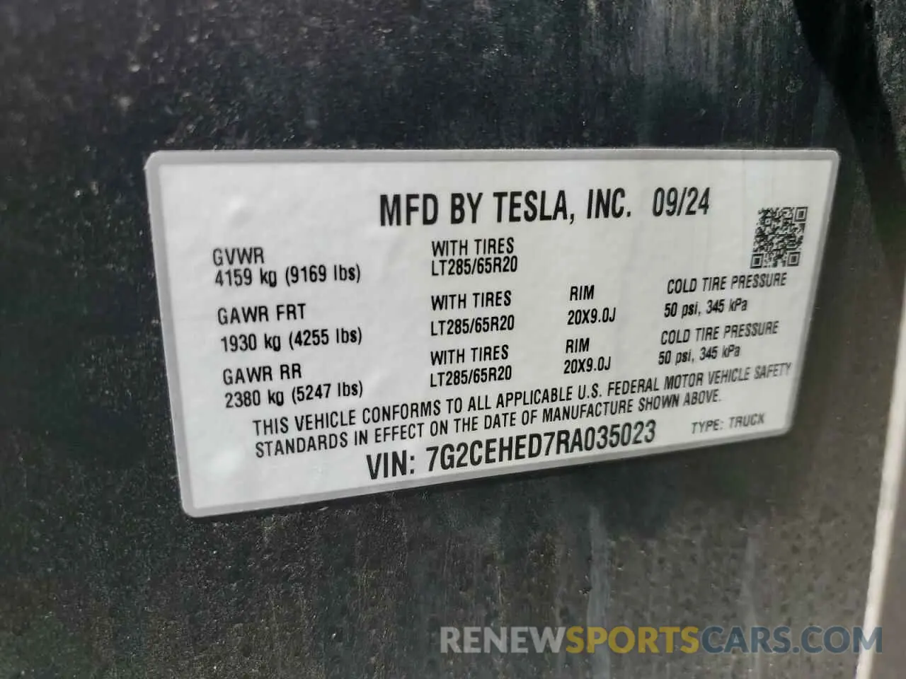 15 fotografías del automóvil dañado 7G2CEHED7RA035023 TESLA CYBERTRUCK 2024