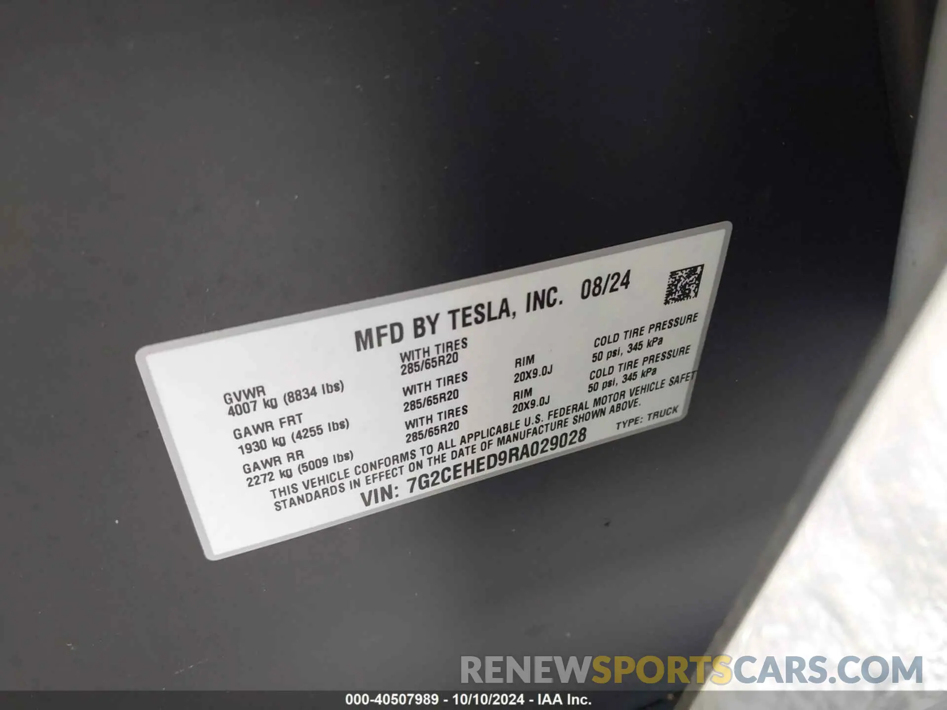 9 fotografías del automóvil dañado 7G2CEHED9RA029028 TESLA CYBERTRUCK 2024