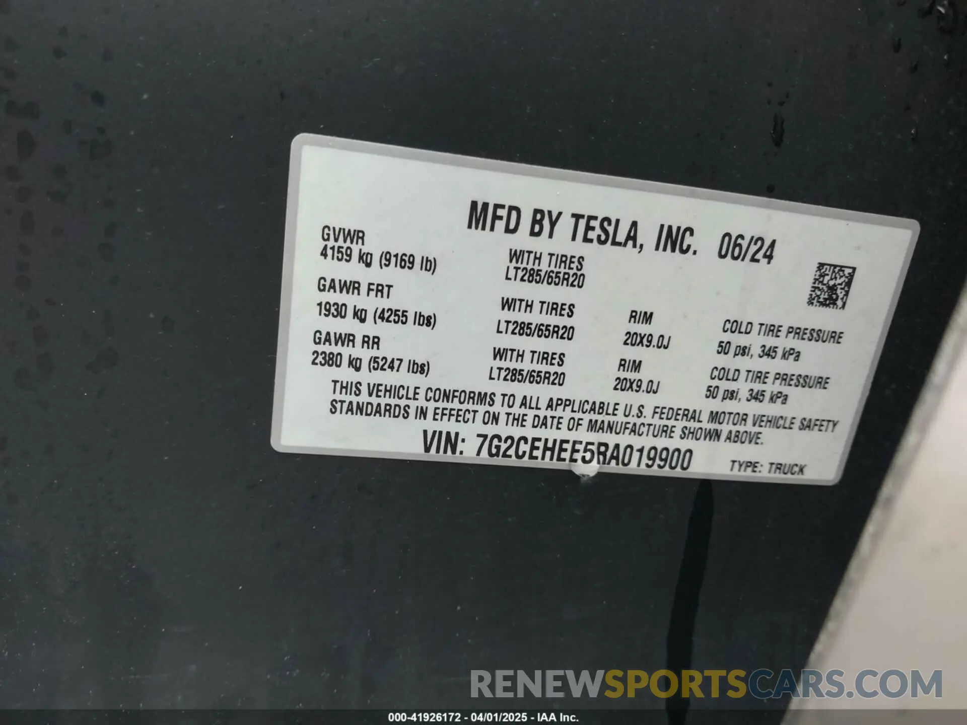 9 fotografías del automóvil dañado 7G2CEHEE5RA019900 TESLA CYBERTRUCK 2024