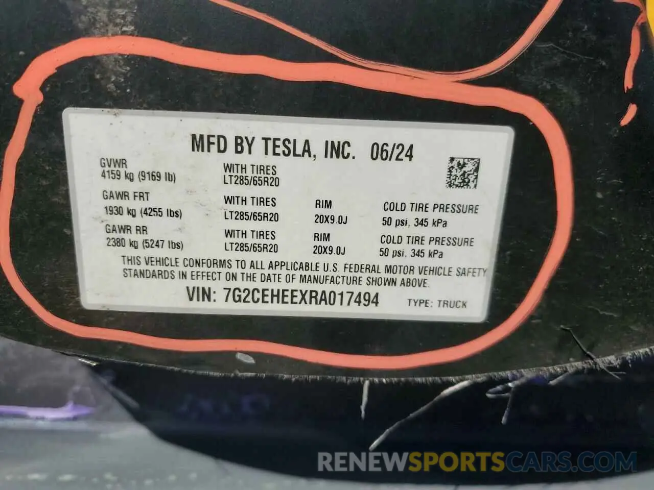 13 fotografías del automóvil dañado 7G2CEHEEXRA017494 TESLA CYBERTRUCK 2024