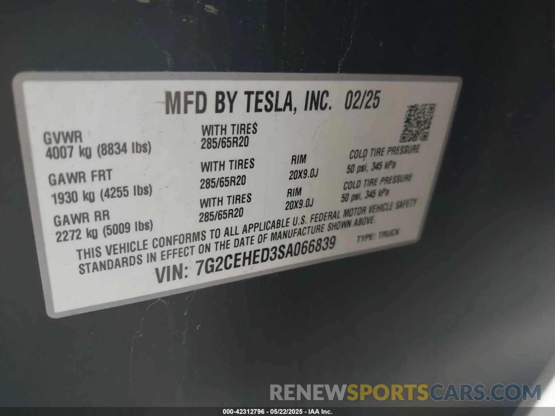 9 fotografías del automóvil dañado 7G2CEHED3SA066839 TESLA CYBERTRUCK 2025