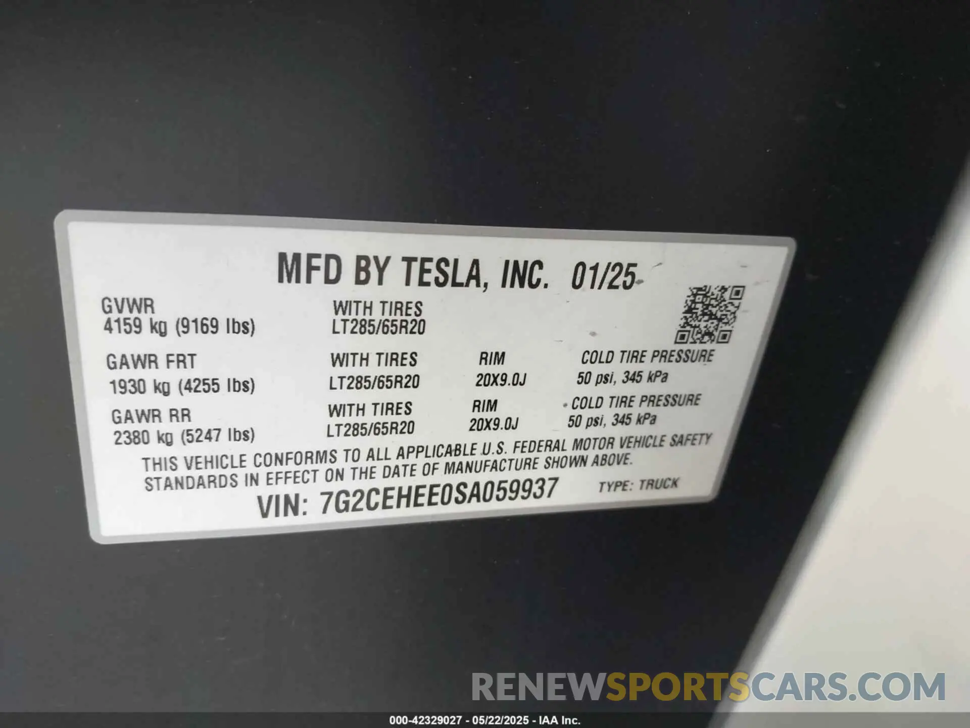 9 fotografías del automóvil dañado 7G2CEHEE0SA059937 TESLA CYBERTRUCK 2025