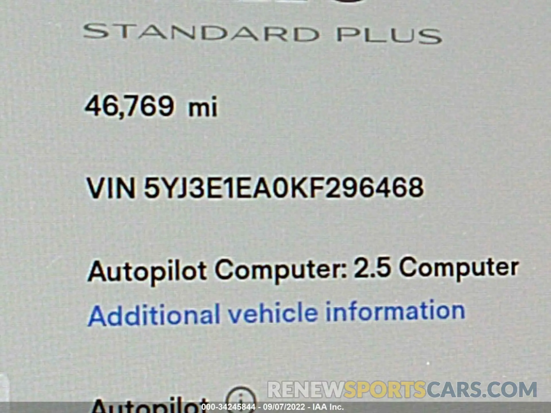 9 fotografías del automóvil dañado 5YJ3E1EA0KF296468 TESLA MODEL 3 2019