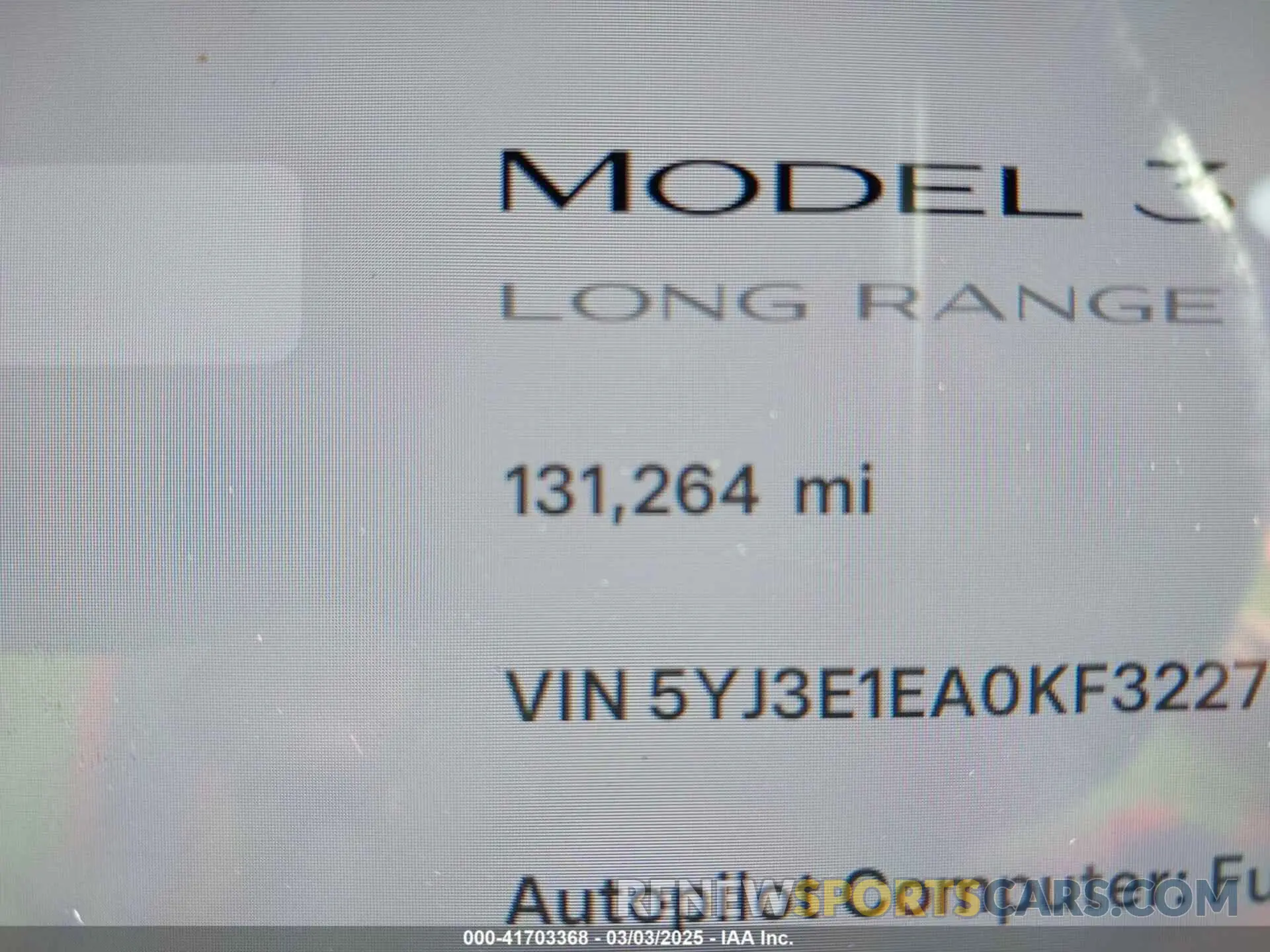 15 fotografías del automóvil dañado 5YJ3E1EA0KF322776 TESLA MODEL 3 2019