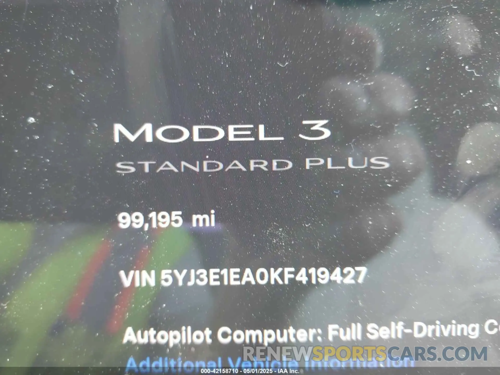 15 fotografías del automóvil dañado 5YJ3E1EA0KF419427 TESLA MODEL 3 2019