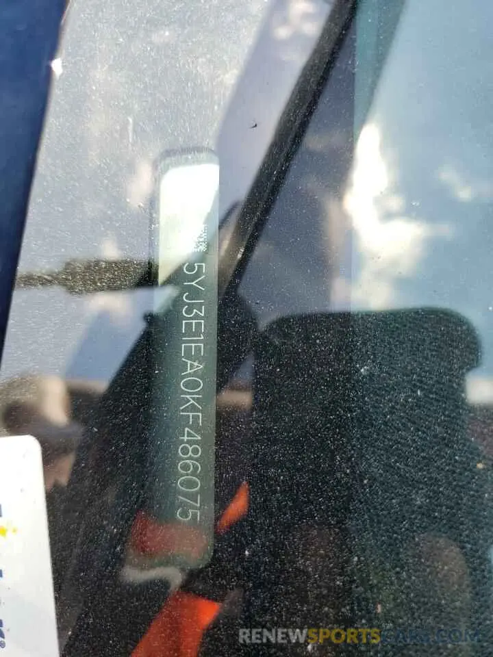 12 fotografías del automóvil dañado 5YJ3E1EA0KF486075 TESLA MODEL 3 2019