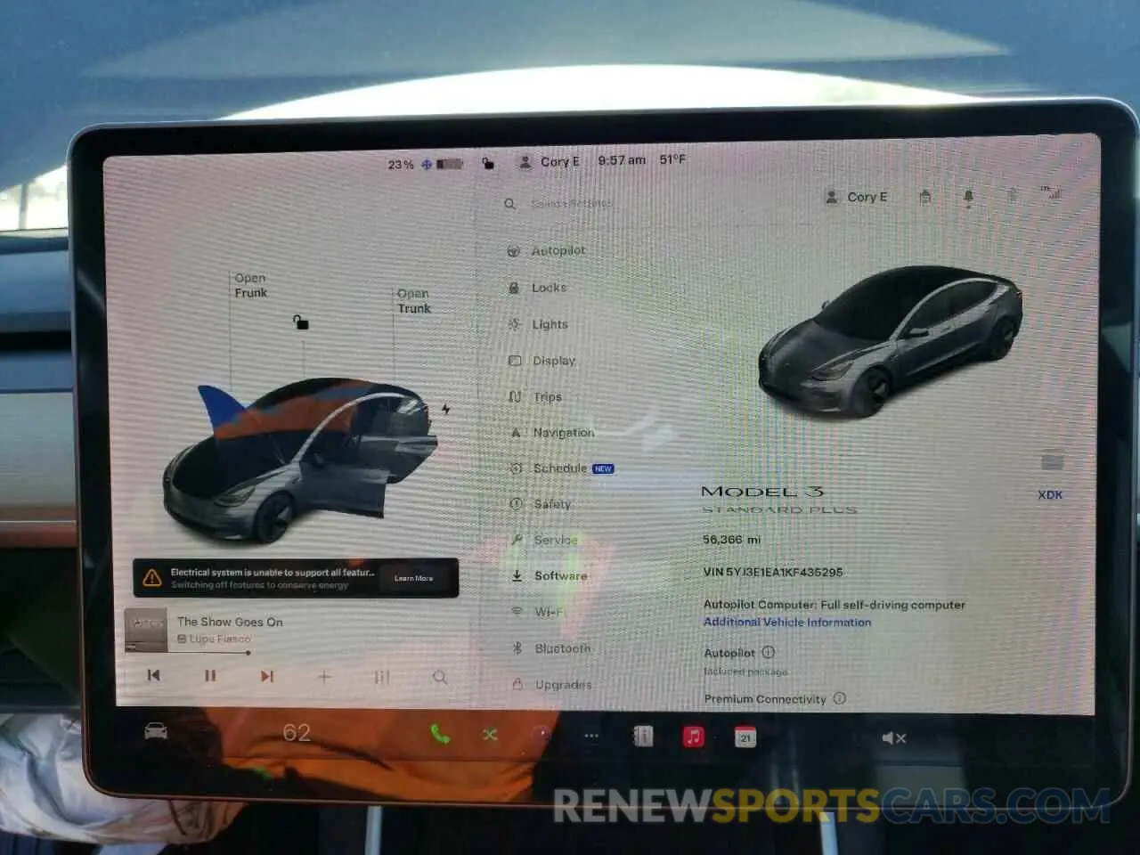 9 fotografías del automóvil dañado 5YJ3E1EA1KF435295 TESLA MODEL 3 2019