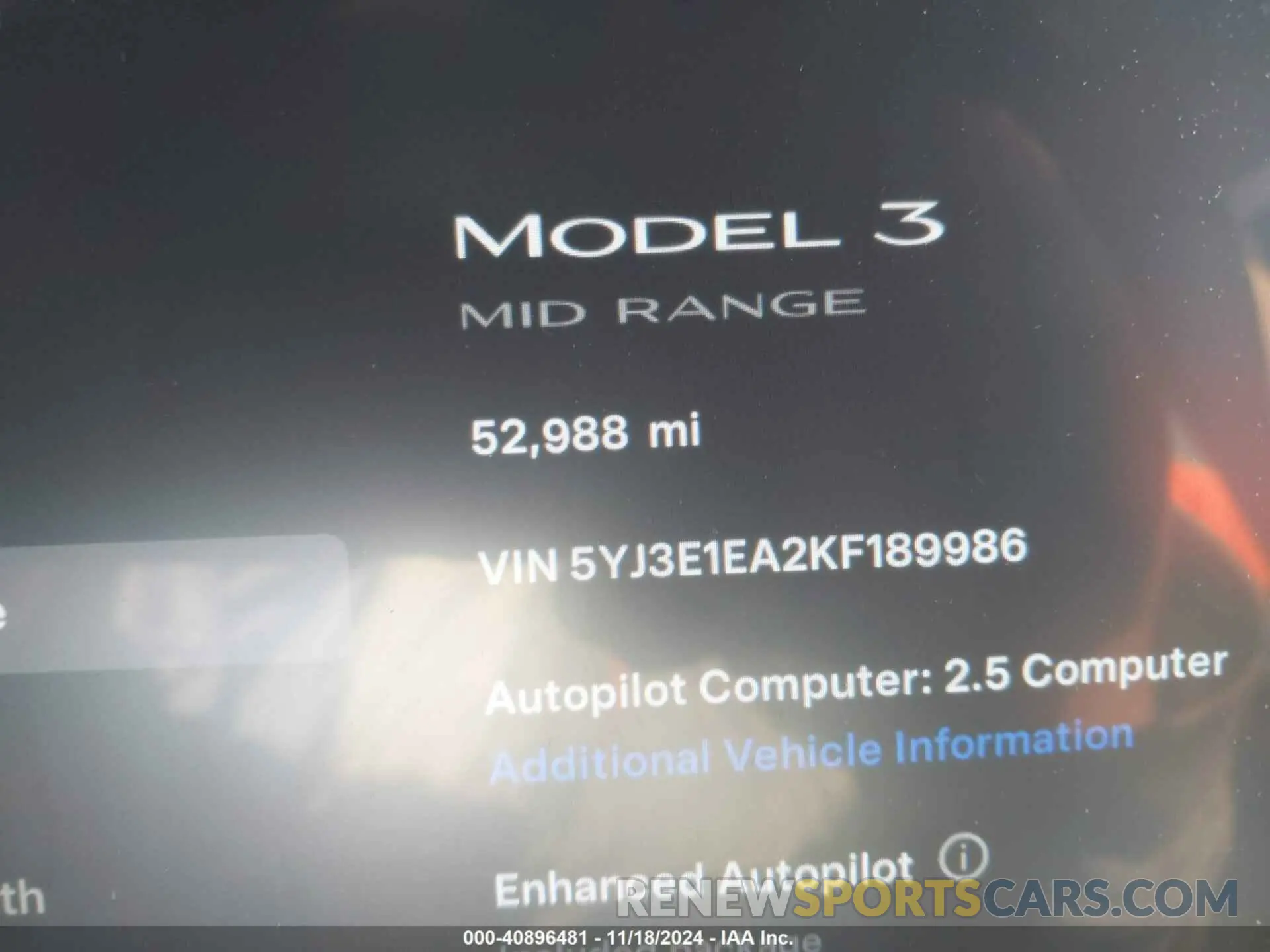 15 fotografías del automóvil dañado 5YJ3E1EA2KF189986 TESLA MODEL 3 2019