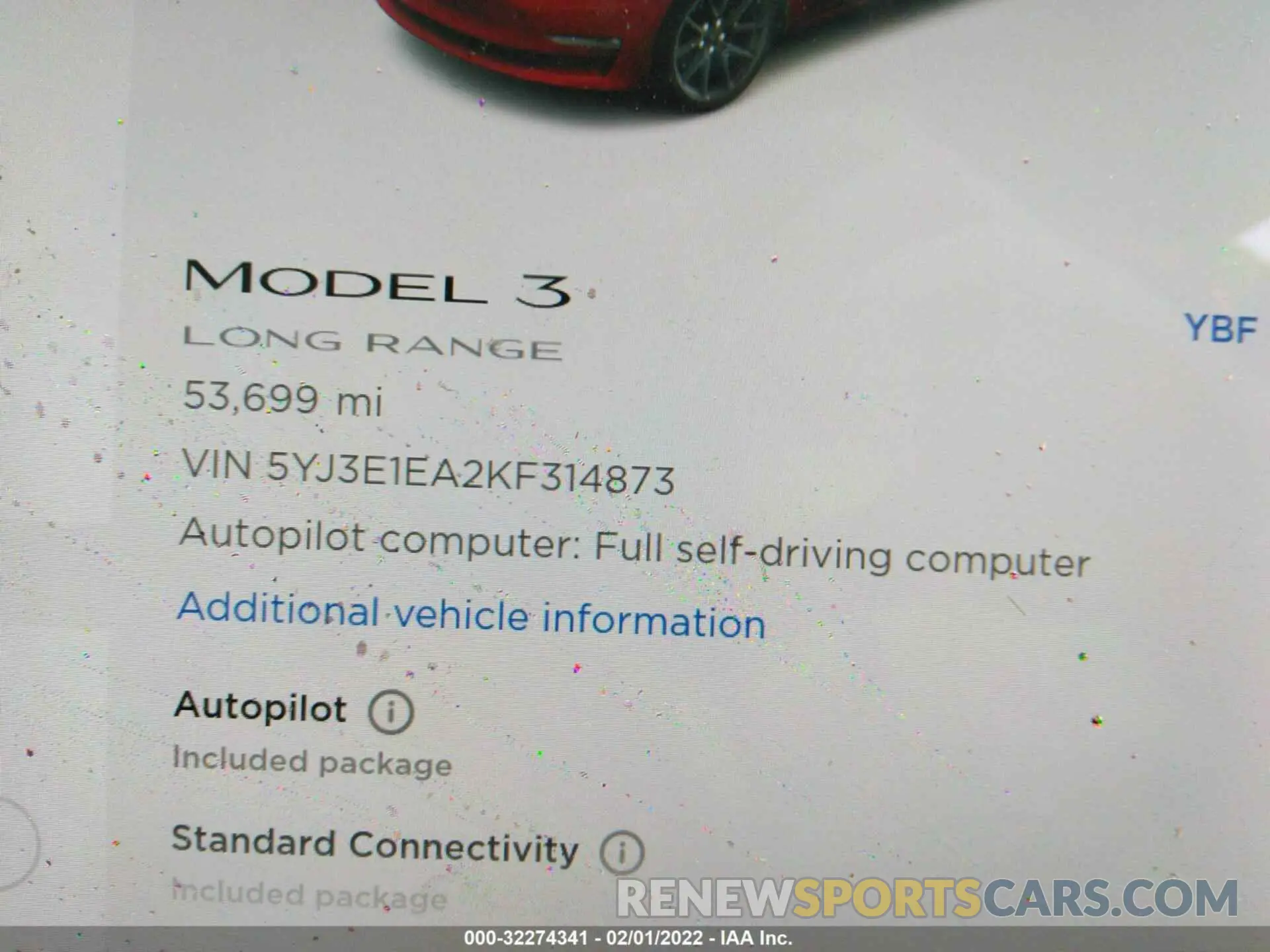 7 fotografías del automóvil dañado 5YJ3E1EA2KF314873 TESLA MODEL 3 2019