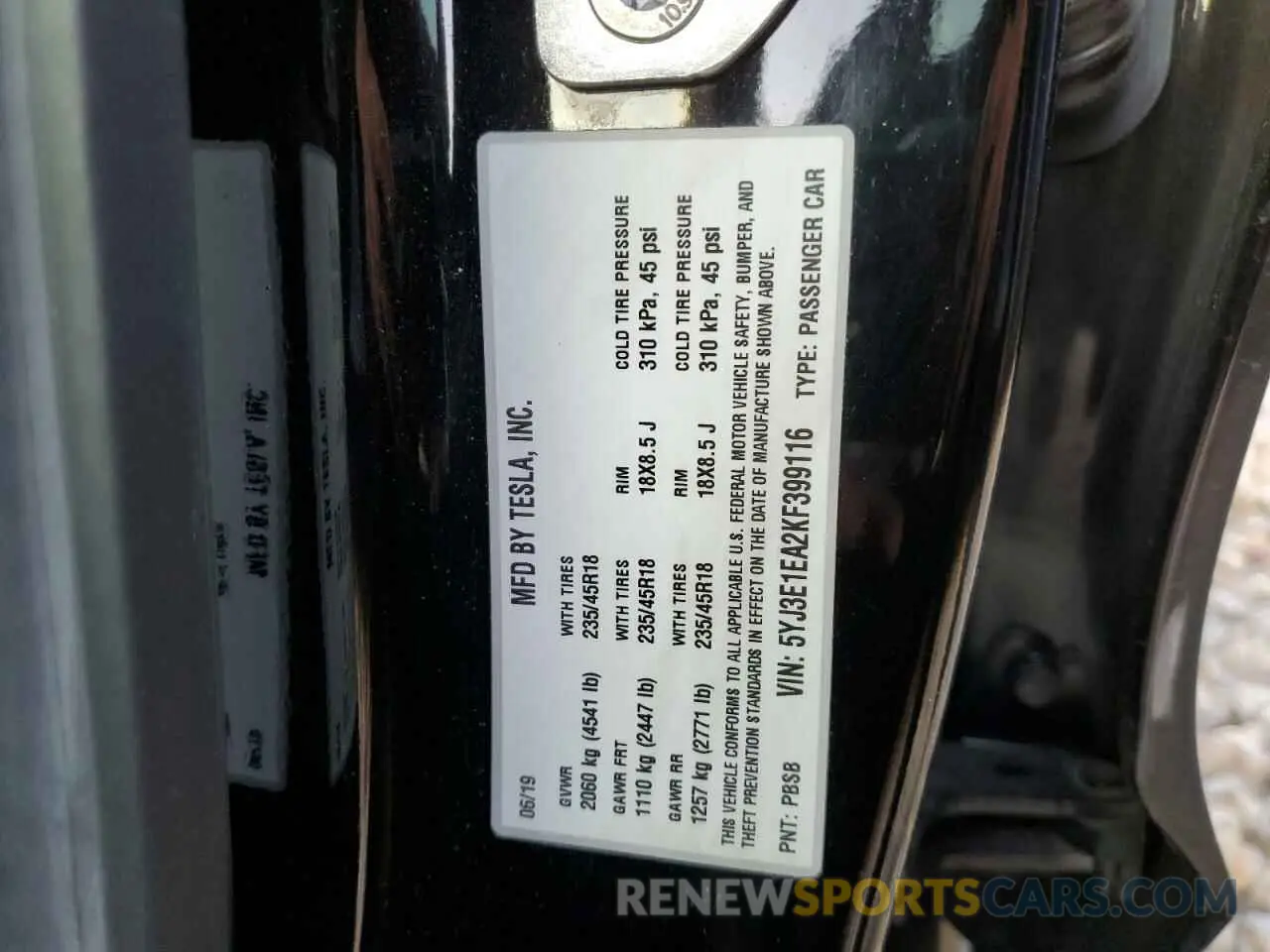 14 fotografías del automóvil dañado 5YJ3E1EA2KF399116 TESLA MODEL 3 2019