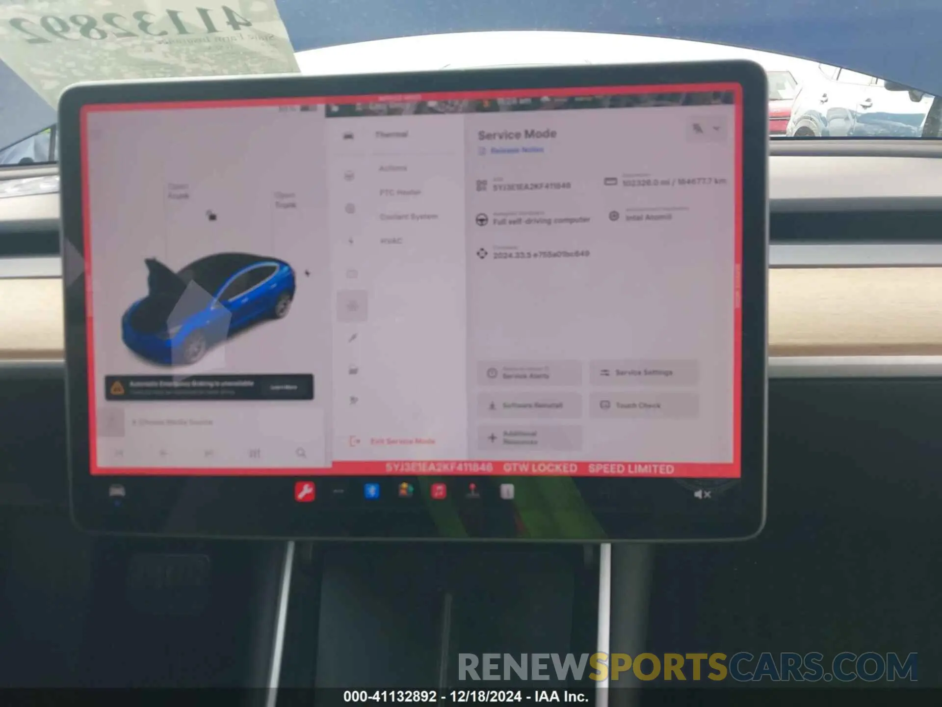 19 fotografías del automóvil dañado 5YJ3E1EA2KF411846 TESLA MODEL 3 2019