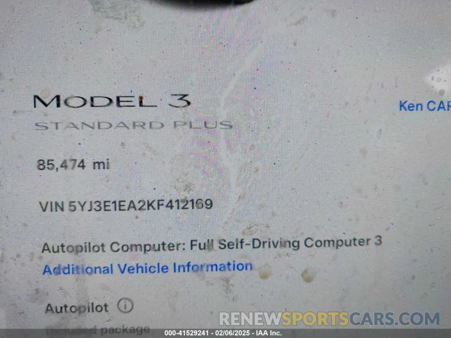 16 fotografías del automóvil dañado 5YJ3E1EA2KF412169 TESLA MODEL 3 2019