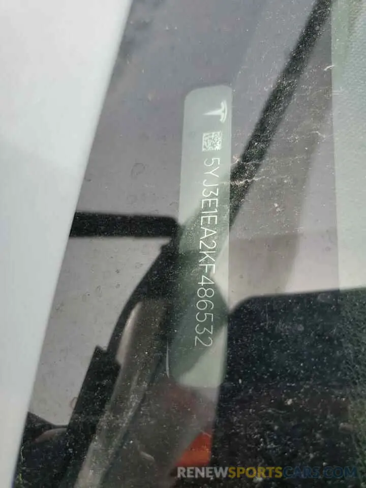 12 fotografías del automóvil dañado 5YJ3E1EA2KF486532 TESLA MODEL 3 2019