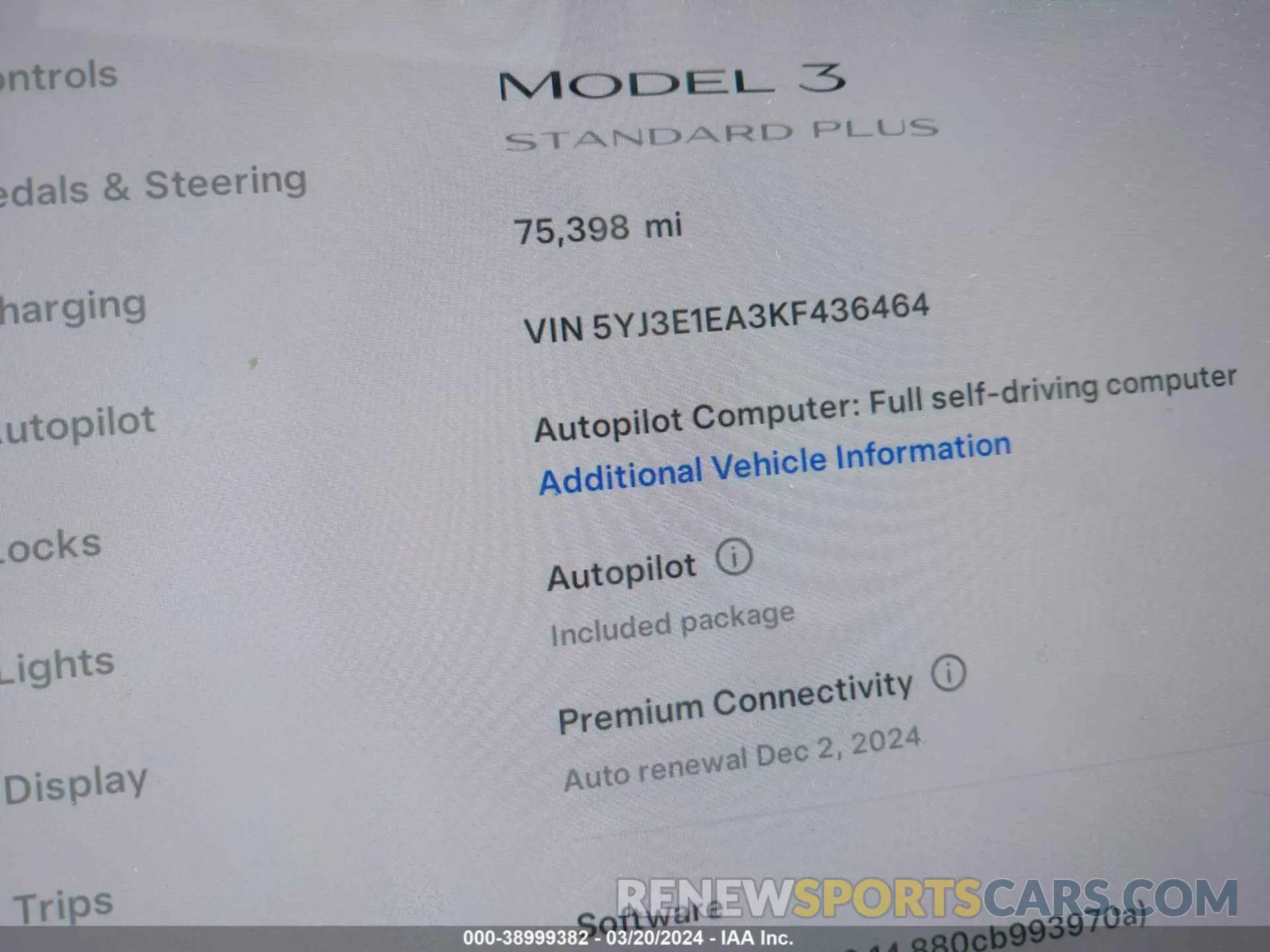 15 fotografías del automóvil dañado 5YJ3E1EA3KF436464 TESLA MODEL 3 2019
