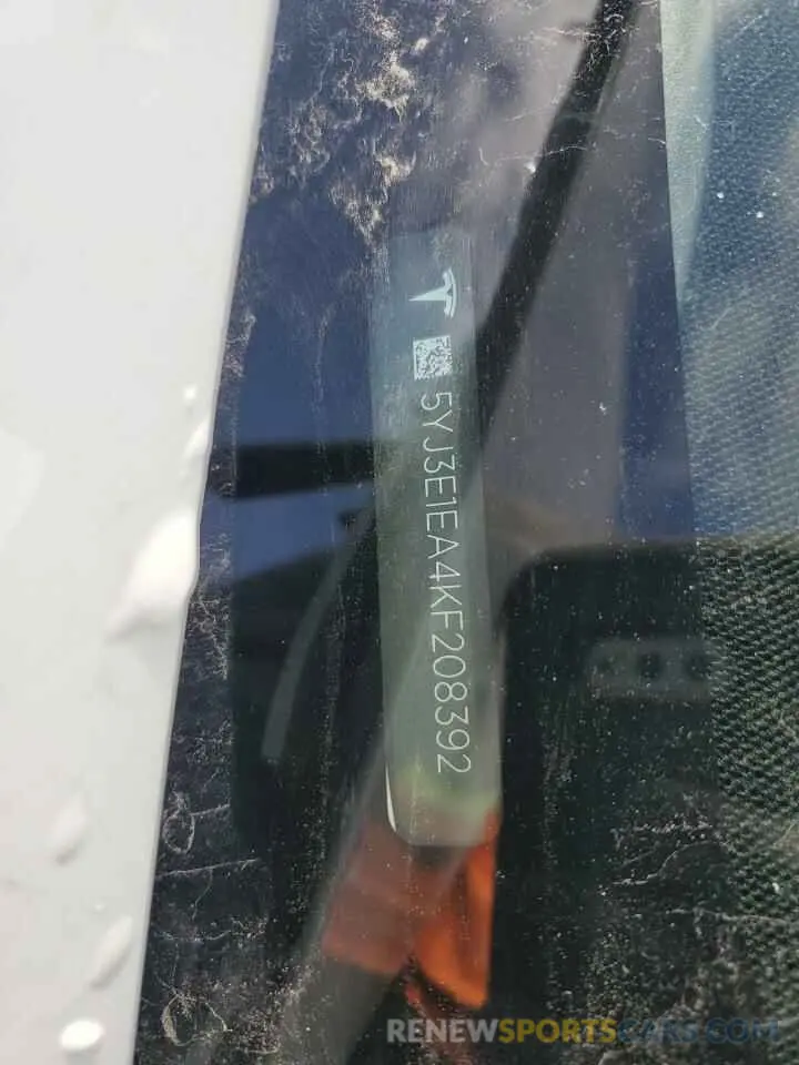 12 fotografías del automóvil dañado 5YJ3E1EA4KF208392 TESLA MODEL 3 2019