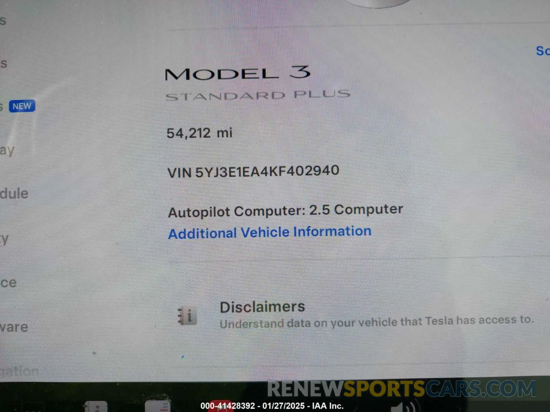 7 fotografías del automóvil dañado 5YJ3E1EA4KF402940 TESLA MODEL 3 2019