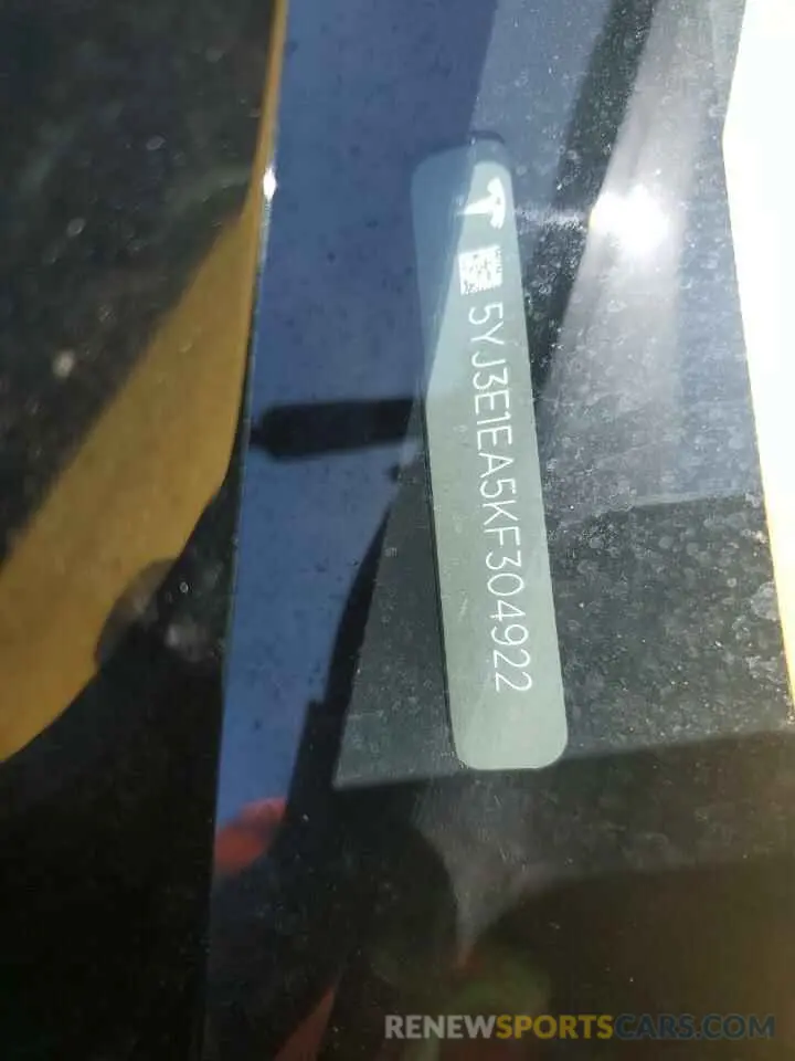 14 fotografías del automóvil dañado 5YJ3E1EA5KF304922 TESLA MODEL 3 2019