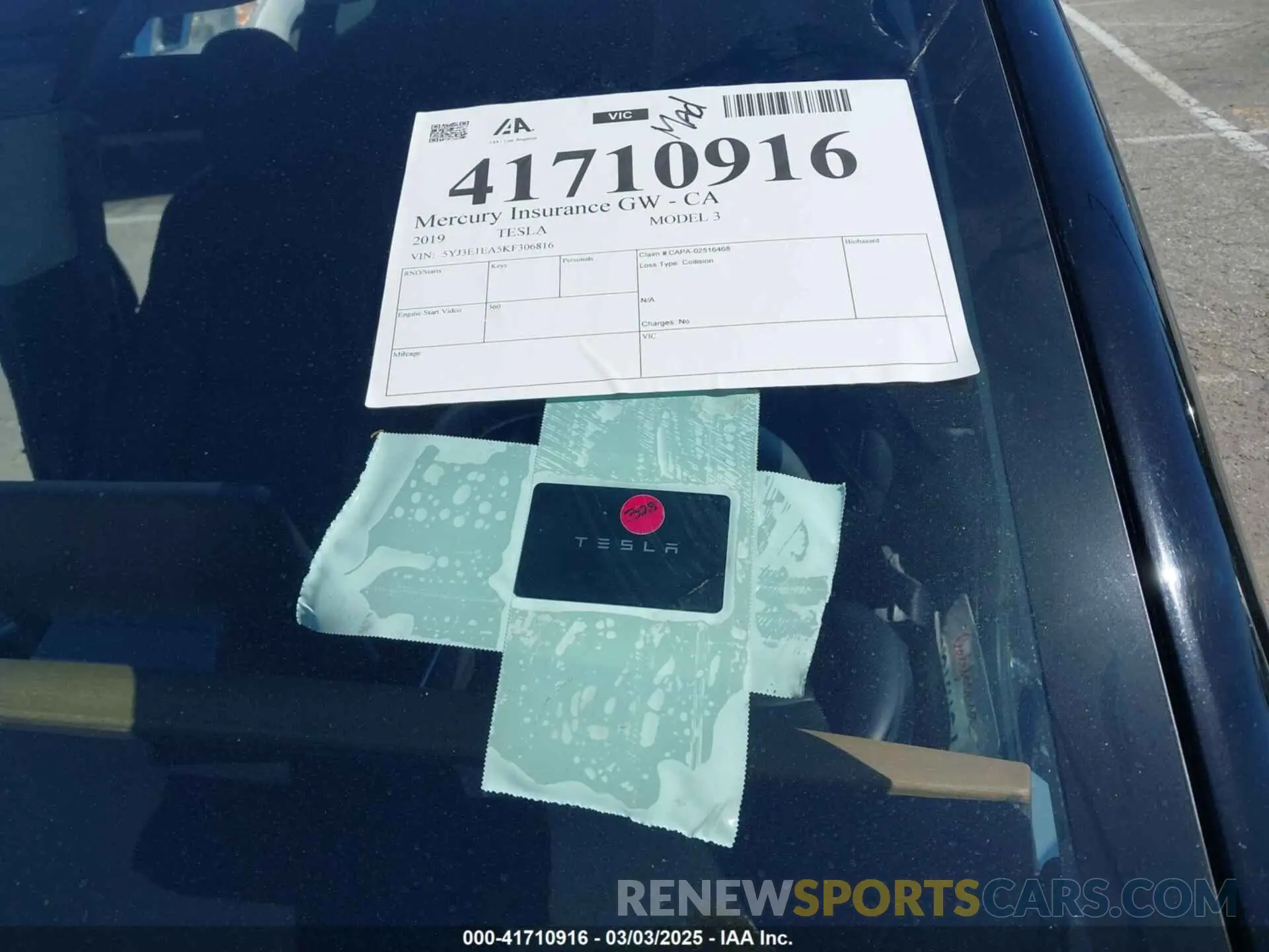 11 fotografías del automóvil dañado 5YJ3E1EA5KF306816 TESLA MODEL 3 2019
