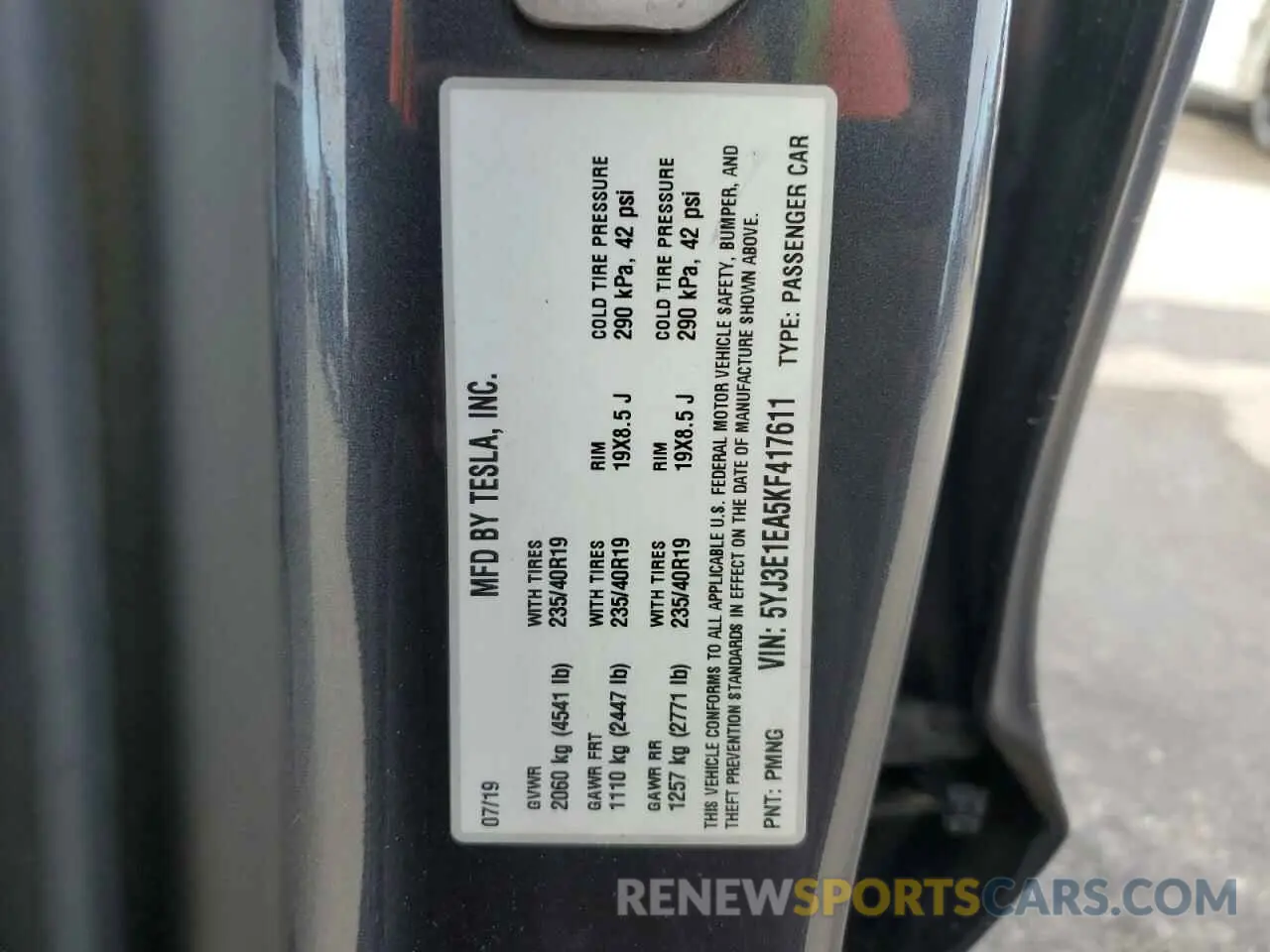 13 fotografías del automóvil dañado 5YJ3E1EA5KF417611 TESLA MODEL 3 2019