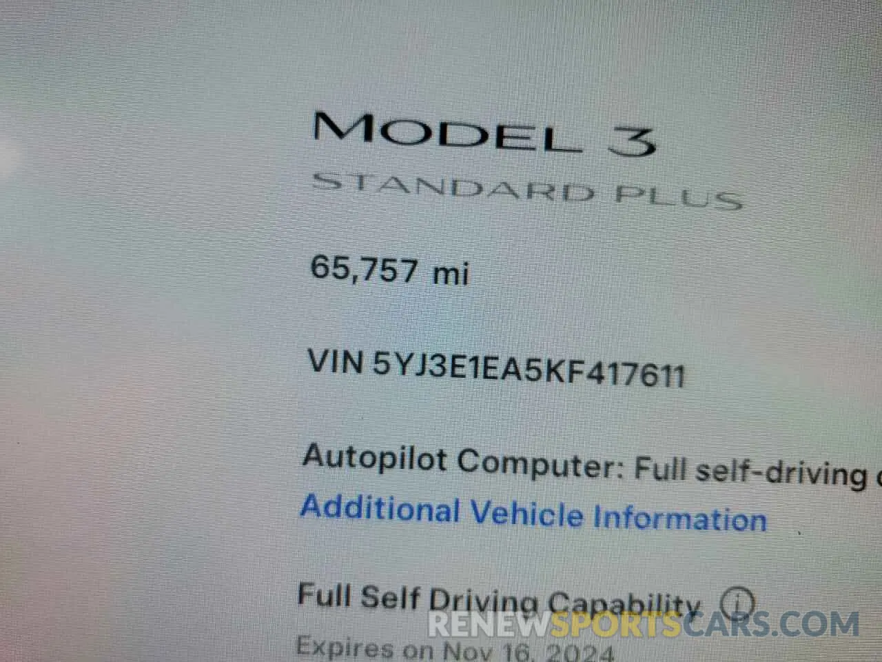 9 fotografías del automóvil dañado 5YJ3E1EA5KF417611 TESLA MODEL 3 2019