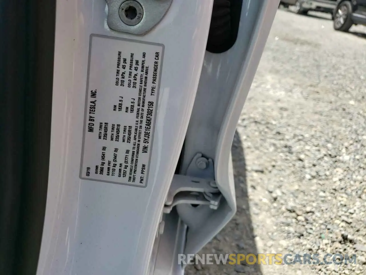 10 fotografías del automóvil dañado 5YJ3E1EA6KF302158 TESLA MODEL 3 2019