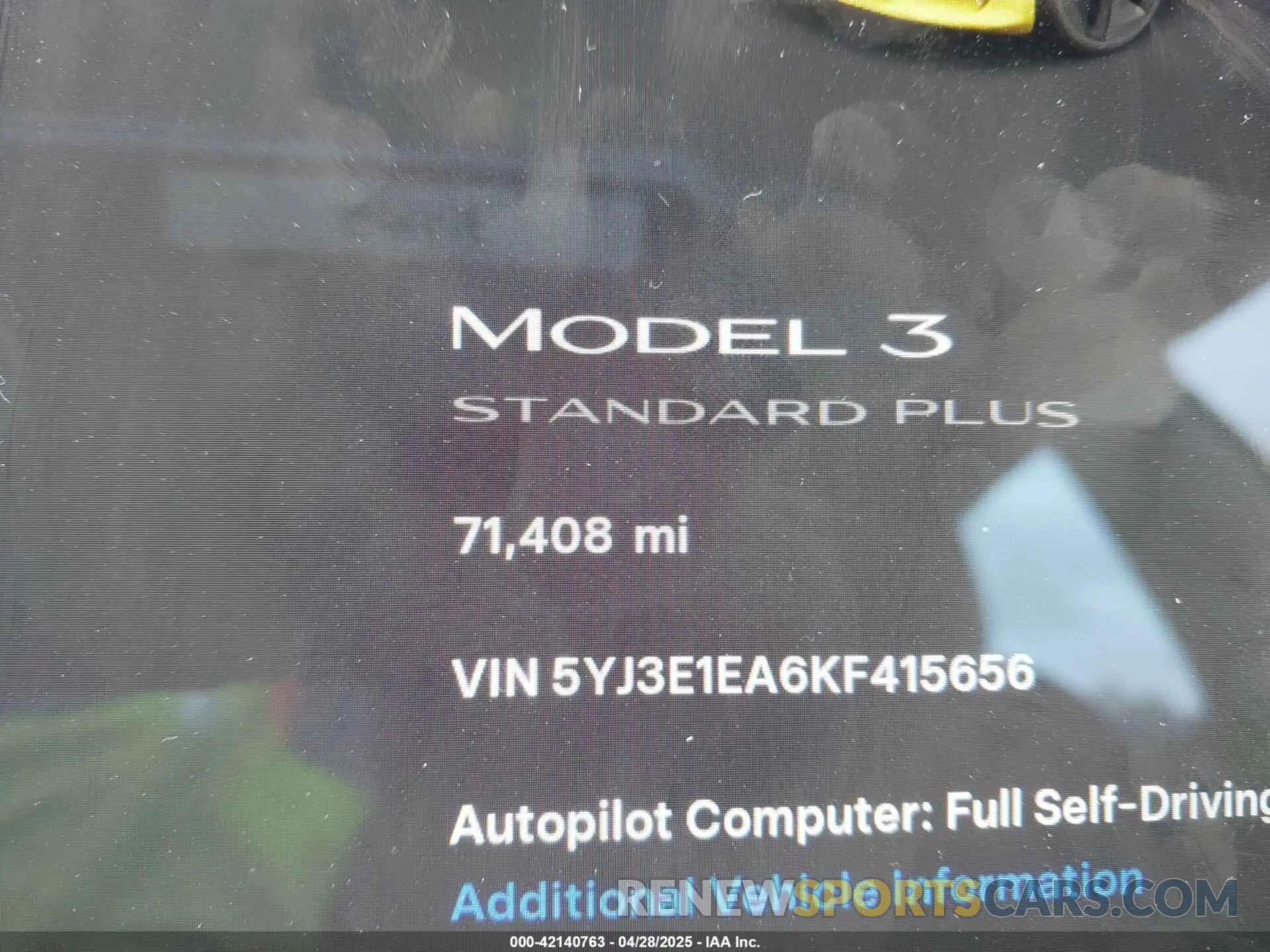 16 fotografías del automóvil dañado 5YJ3E1EA6KF415656 TESLA MODEL 3 2019