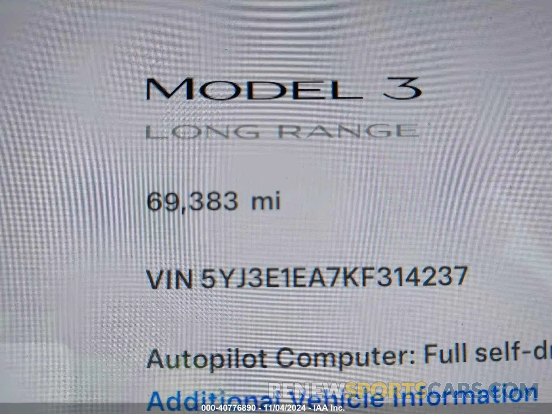 16 fotografías del automóvil dañado 5YJ3E1EA7KF314237 TESLA MODEL 3 2019