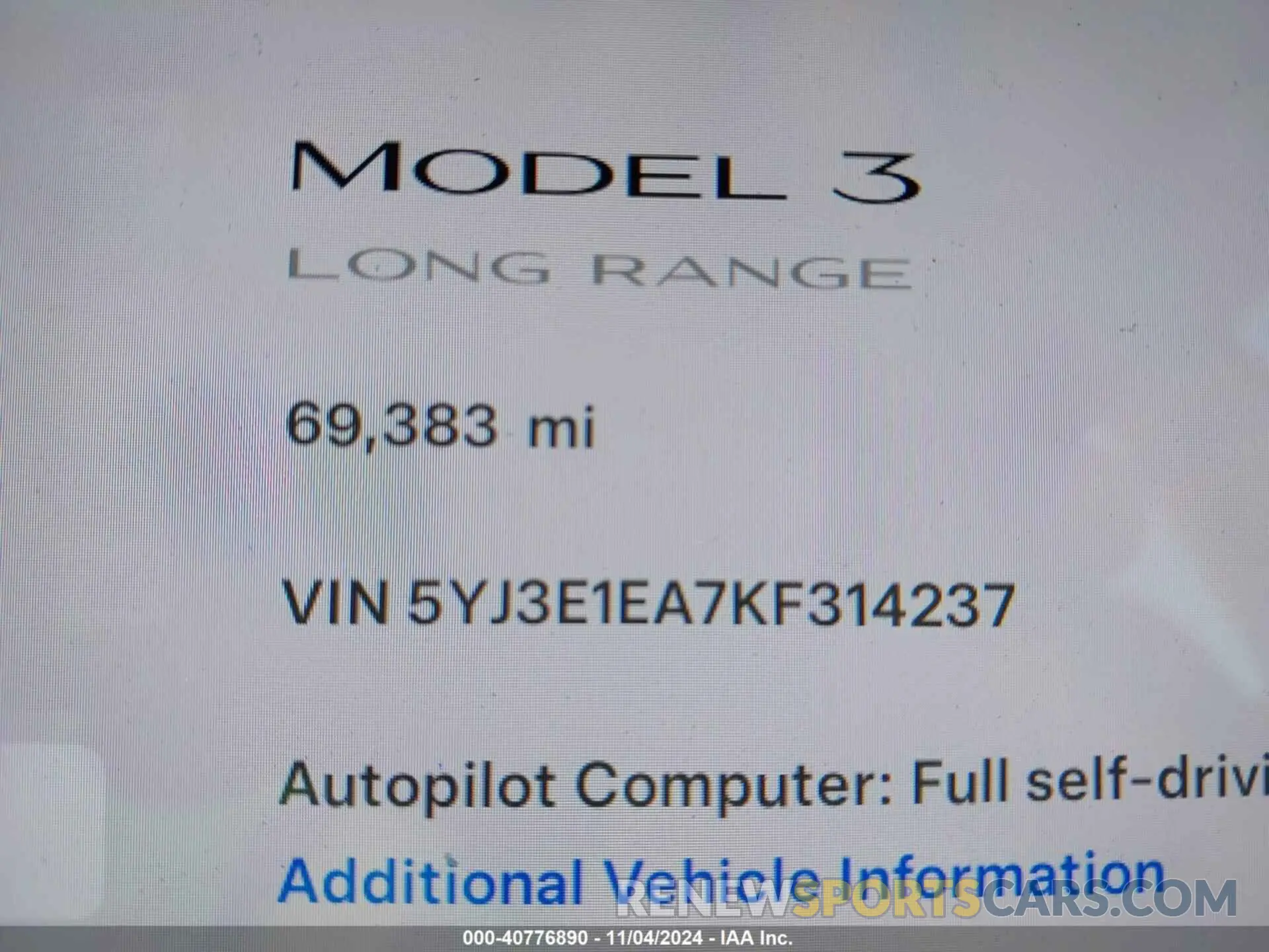 7 fotografías del automóvil dañado 5YJ3E1EA7KF314237 TESLA MODEL 3 2019
