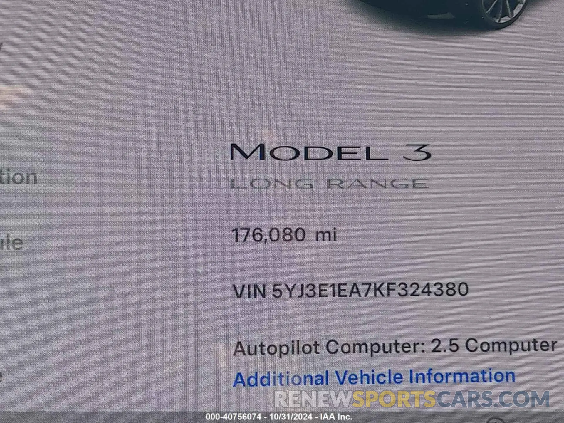 15 fotografías del automóvil dañado 5YJ3E1EA7KF324380 TESLA MODEL 3 2019