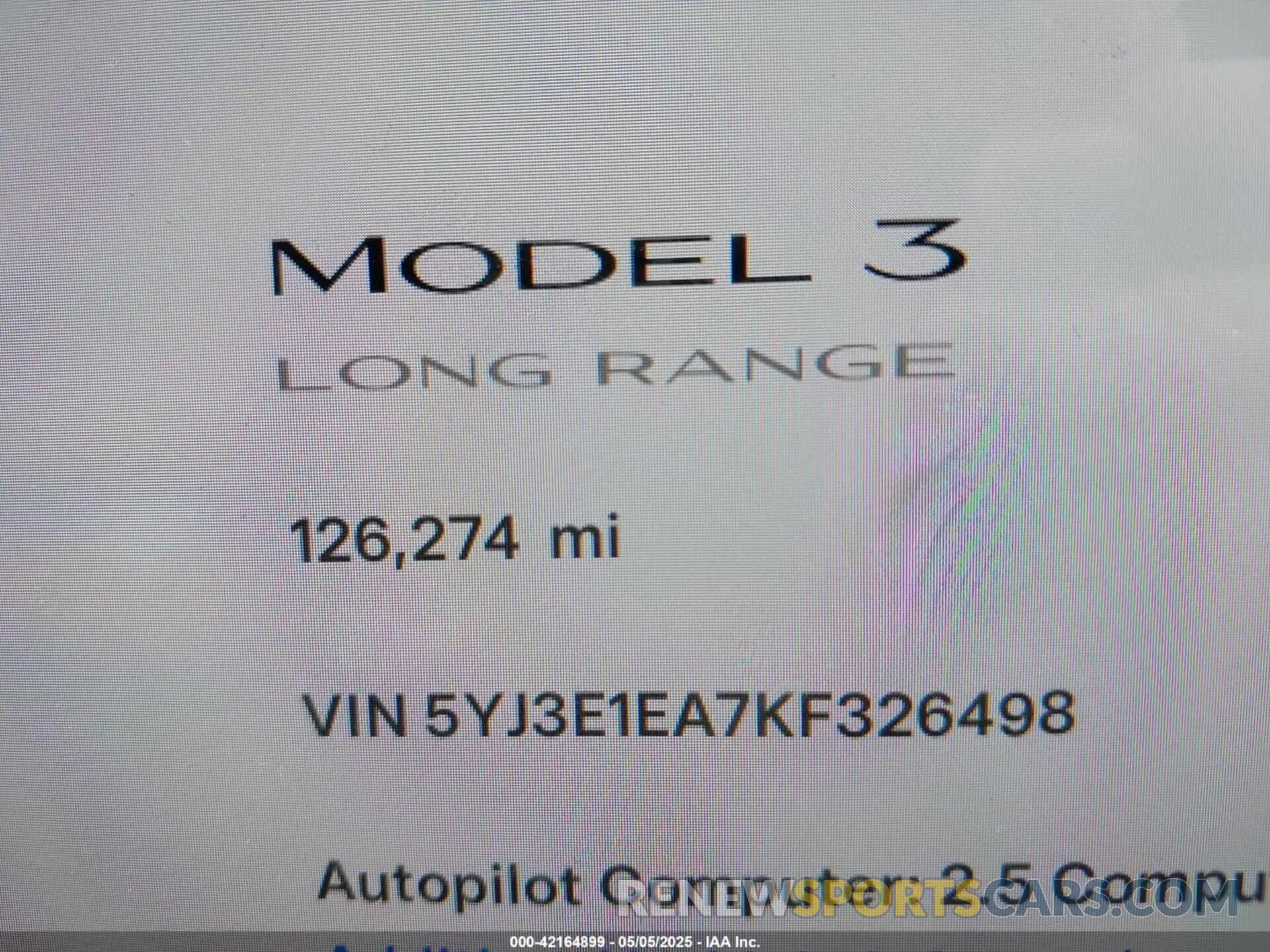 16 fotografías del automóvil dañado 5YJ3E1EA7KF326498 TESLA MODEL 3 2019