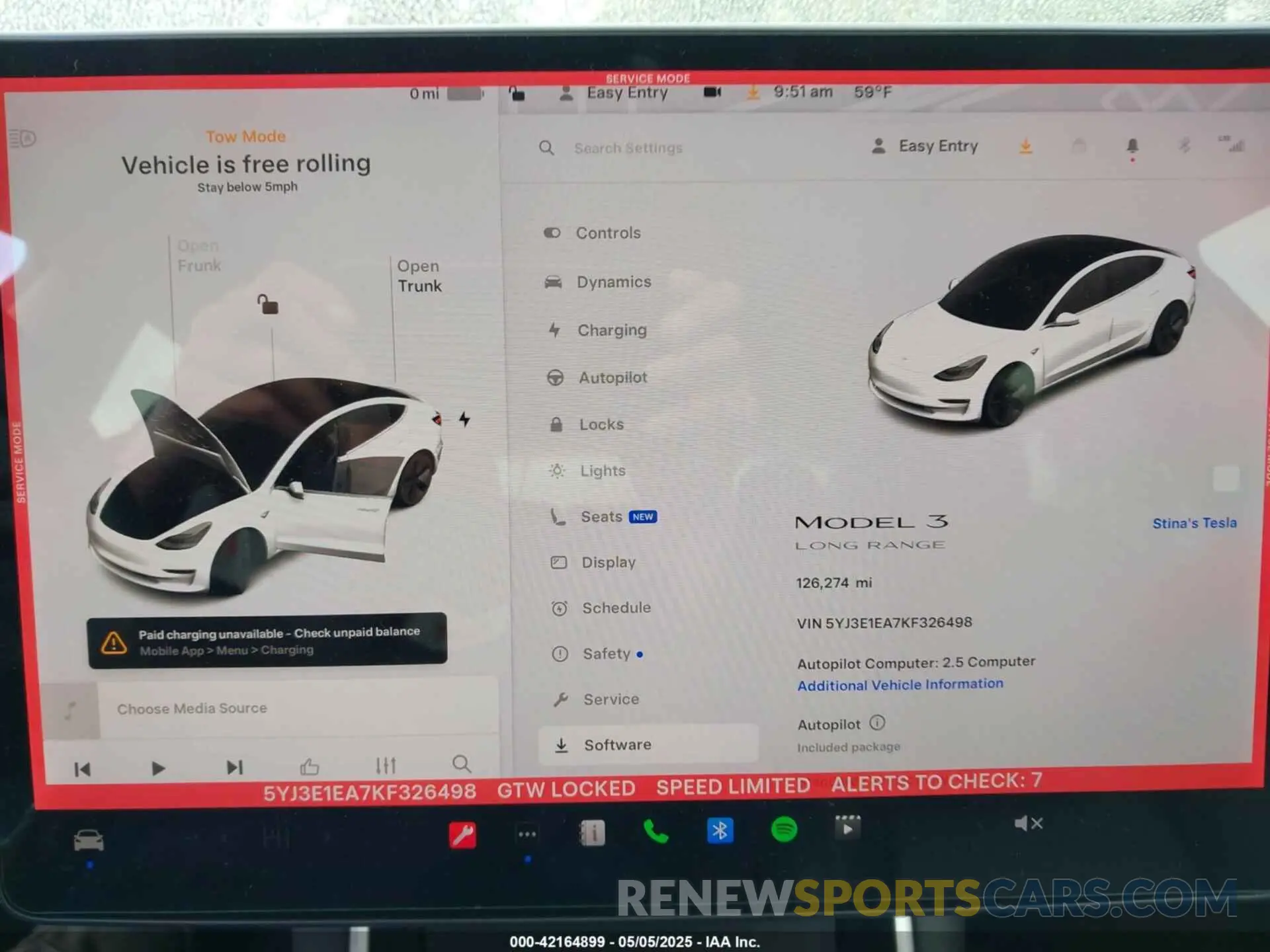 7 fotografías del automóvil dañado 5YJ3E1EA7KF326498 TESLA MODEL 3 2019