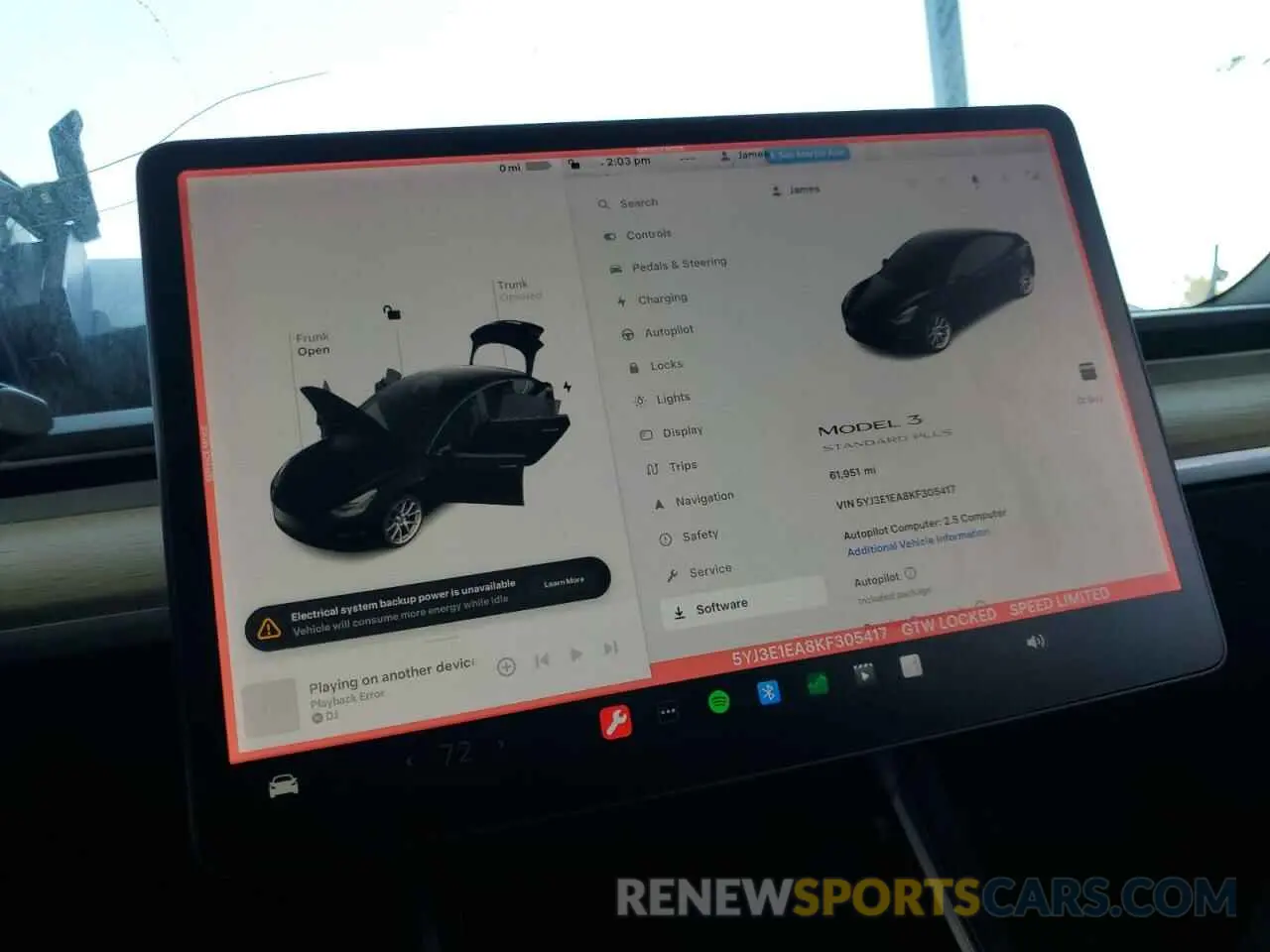 9 fotografías del automóvil dañado 5YJ3E1EA8KF305417 TESLA MODEL 3 2019