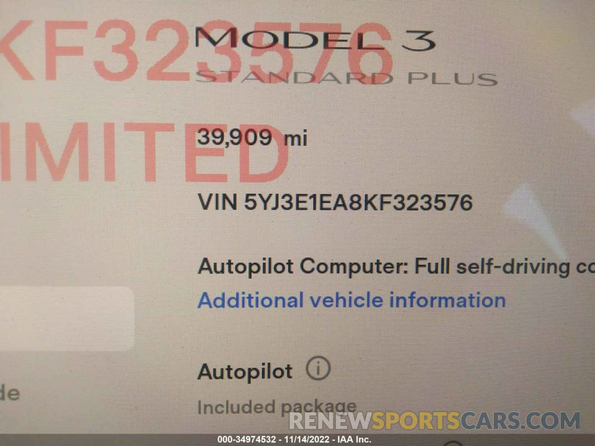 7 fotografías del automóvil dañado 5YJ3E1EA8KF323576 TESLA MODEL 3 2019