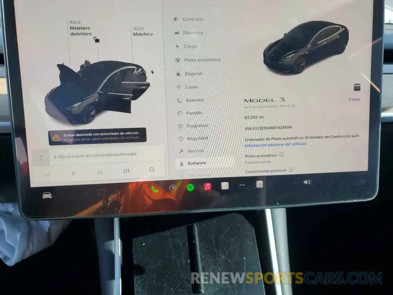9 fotografías del automóvil dañado 5YJ3E1EA8KF424584 TESLA MODEL 3 2019