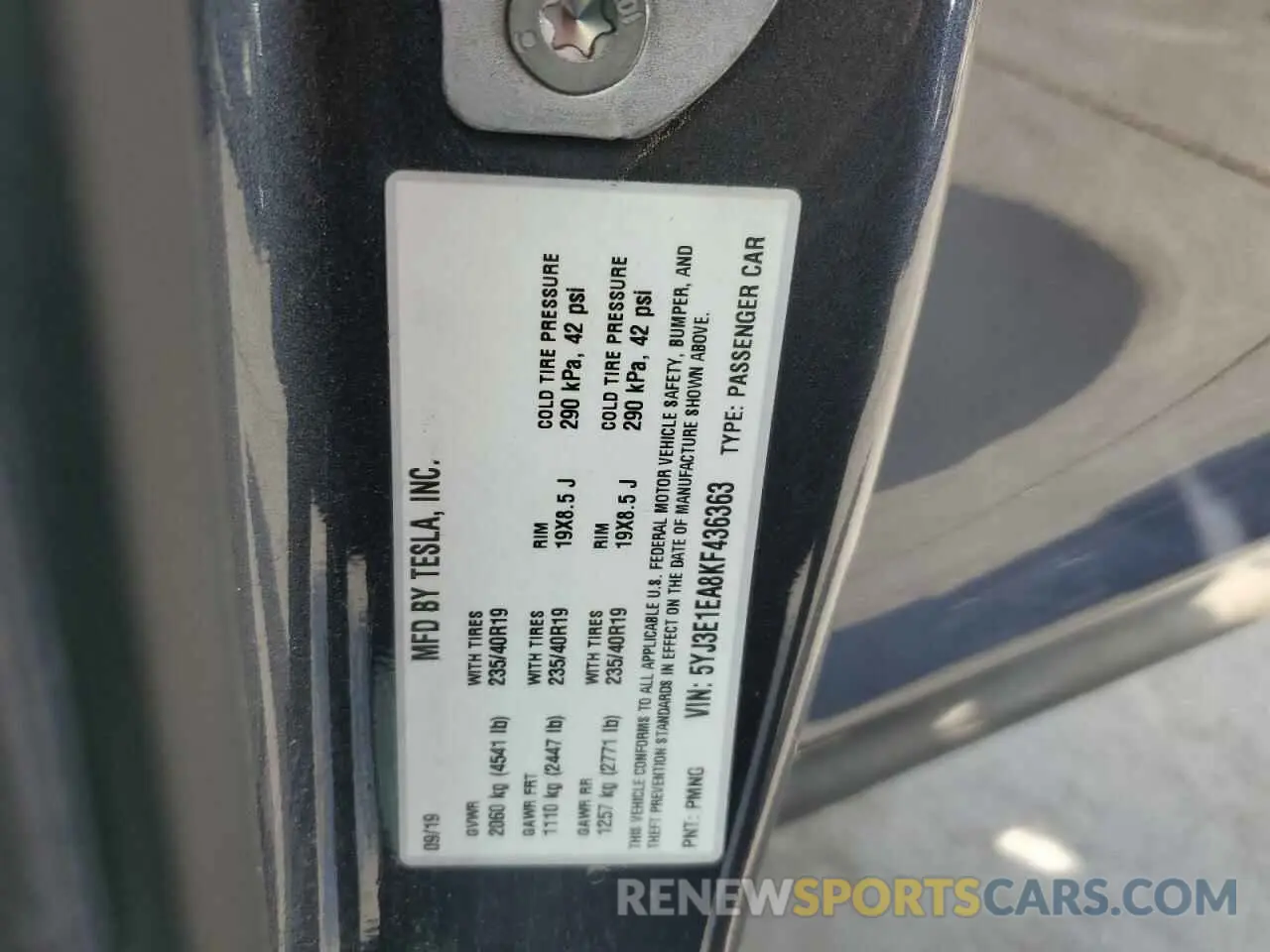 12 fotografías del automóvil dañado 5YJ3E1EA8KF436363 TESLA MODEL 3 2019