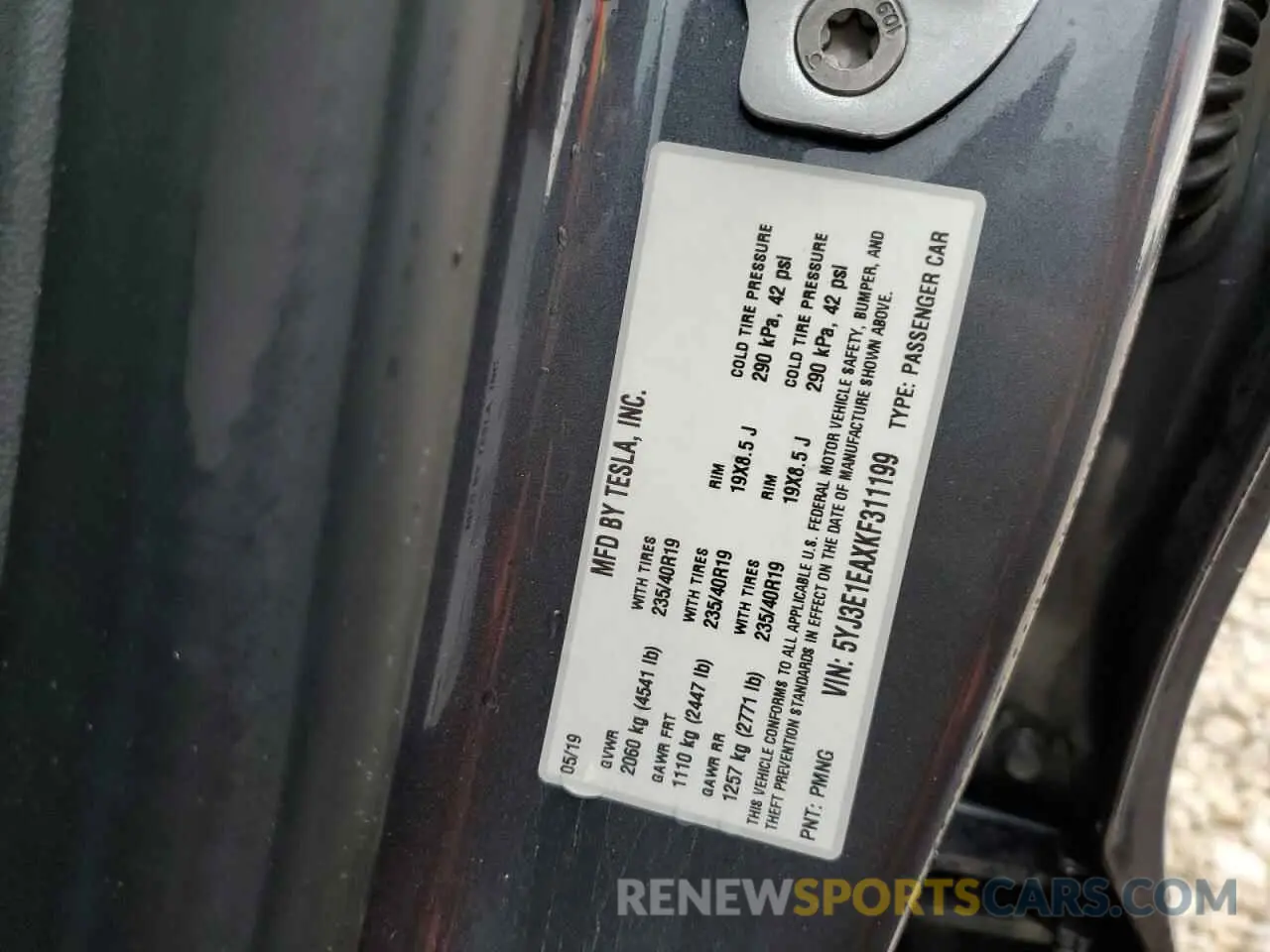 12 fotografías del automóvil dañado 5YJ3E1EAXKF311199 TESLA MODEL 3 2019