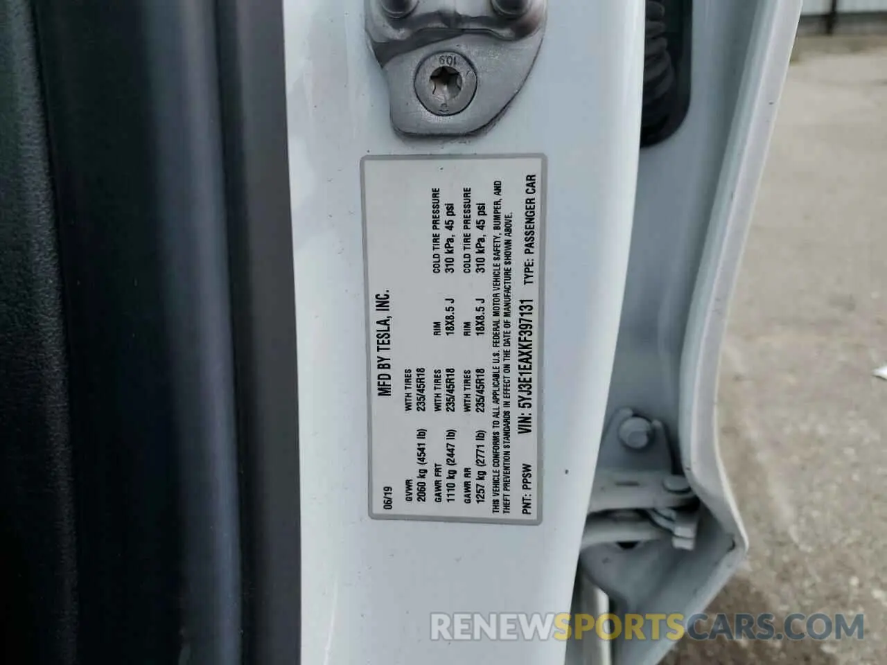 12 fotografías del automóvil dañado 5YJ3E1EAXKF397131 TESLA MODEL 3 2019