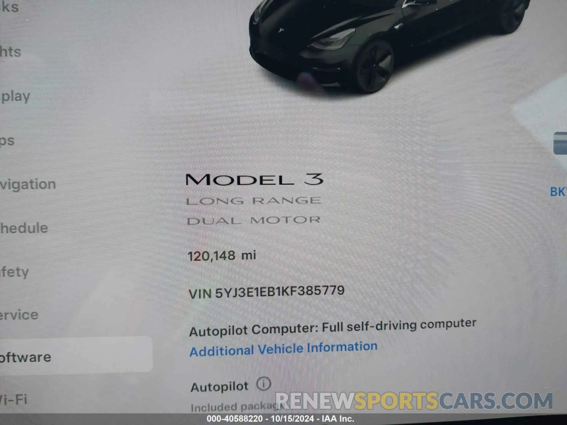 7 fotografías del automóvil dañado 5YJ3E1EB1KF385779 TESLA MODEL 3 2019