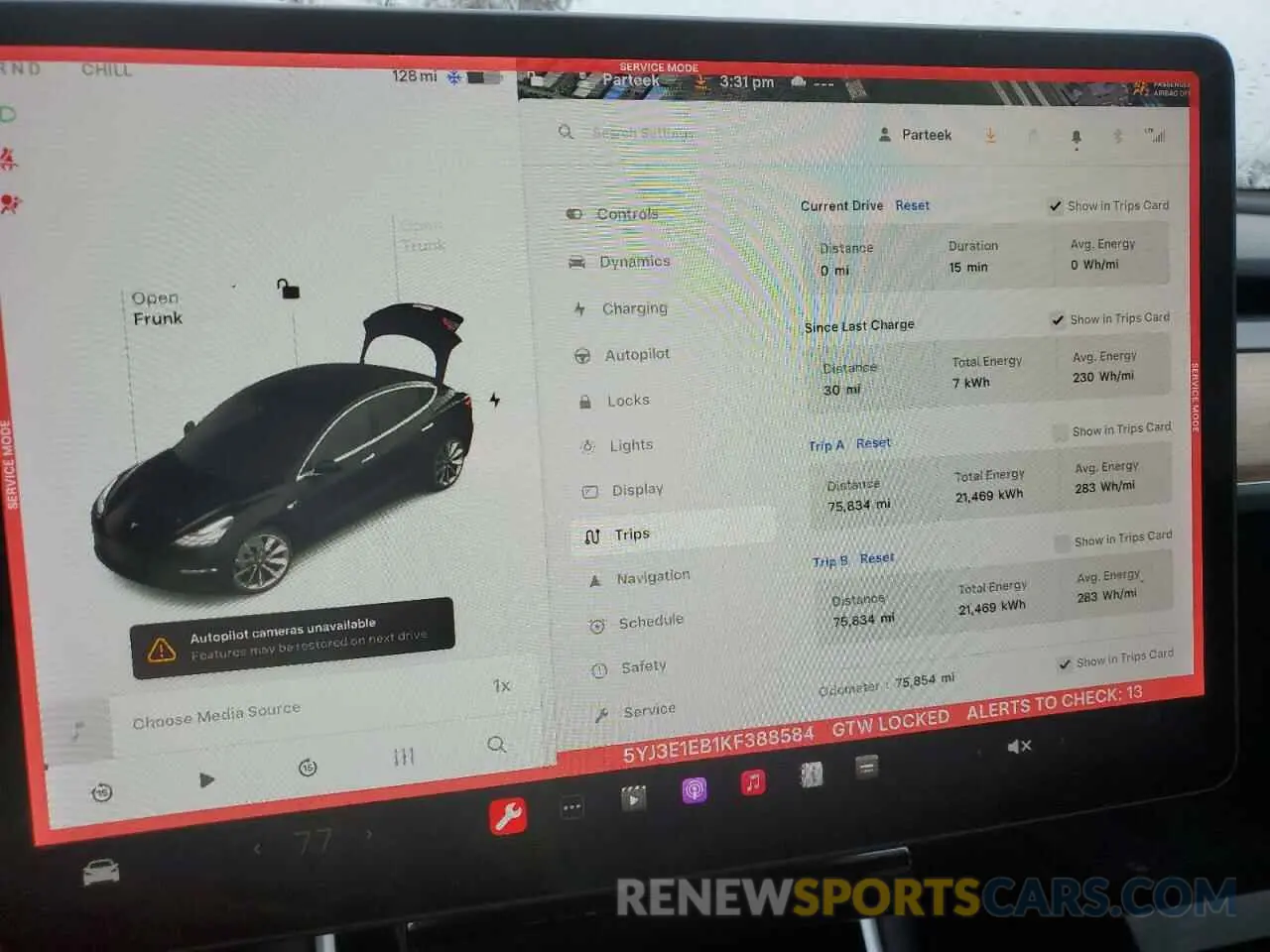 9 fotografías del automóvil dañado 5YJ3E1EB1KF388584 TESLA MODEL 3 2019