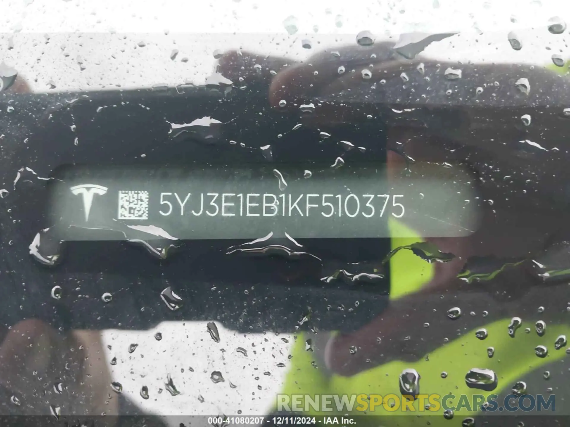 9 fotografías del automóvil dañado 5YJ3E1EB1KF510375 TESLA MODEL 3 2019