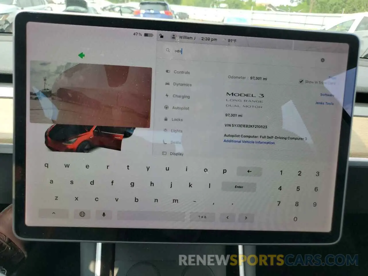 9 fotografías del automóvil dañado 5YJ3E1EB2KF210523 TESLA MODEL 3 2019