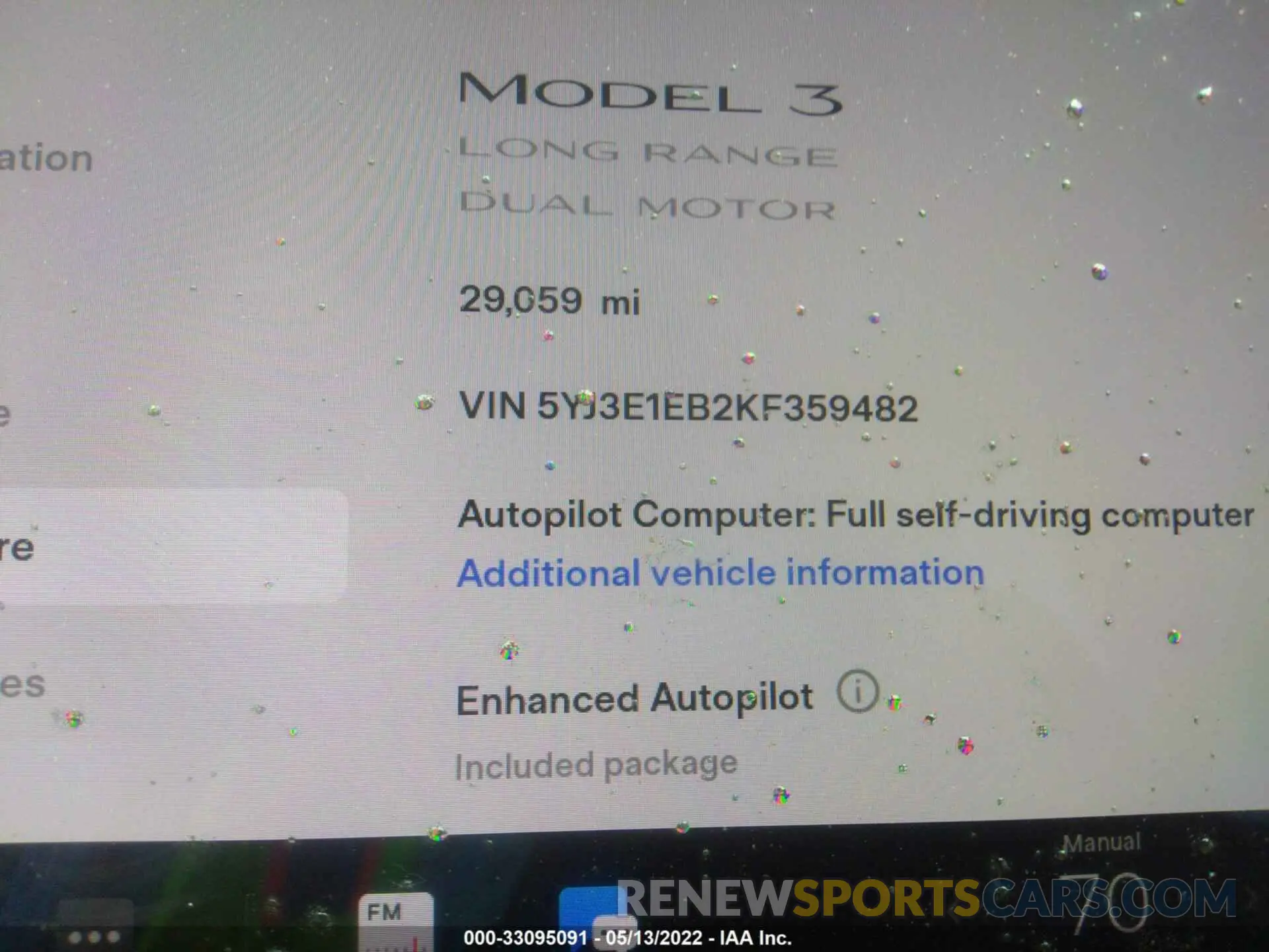 7 fotografías del automóvil dañado 5YJ3E1EB2KF359482 TESLA MODEL 3 2019