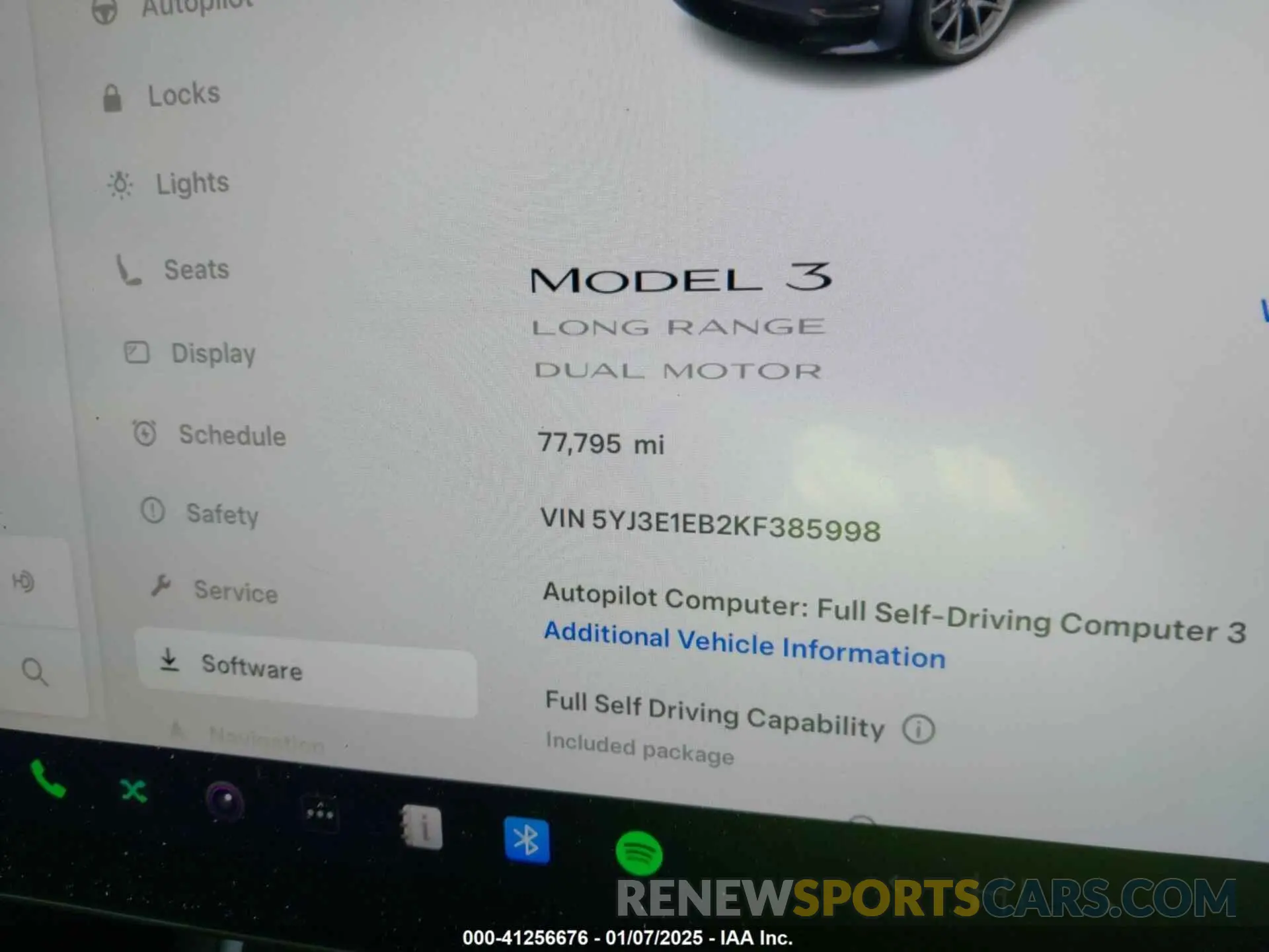 7 fotografías del automóvil dañado 5YJ3E1EB2KF385998 TESLA MODEL 3 2019