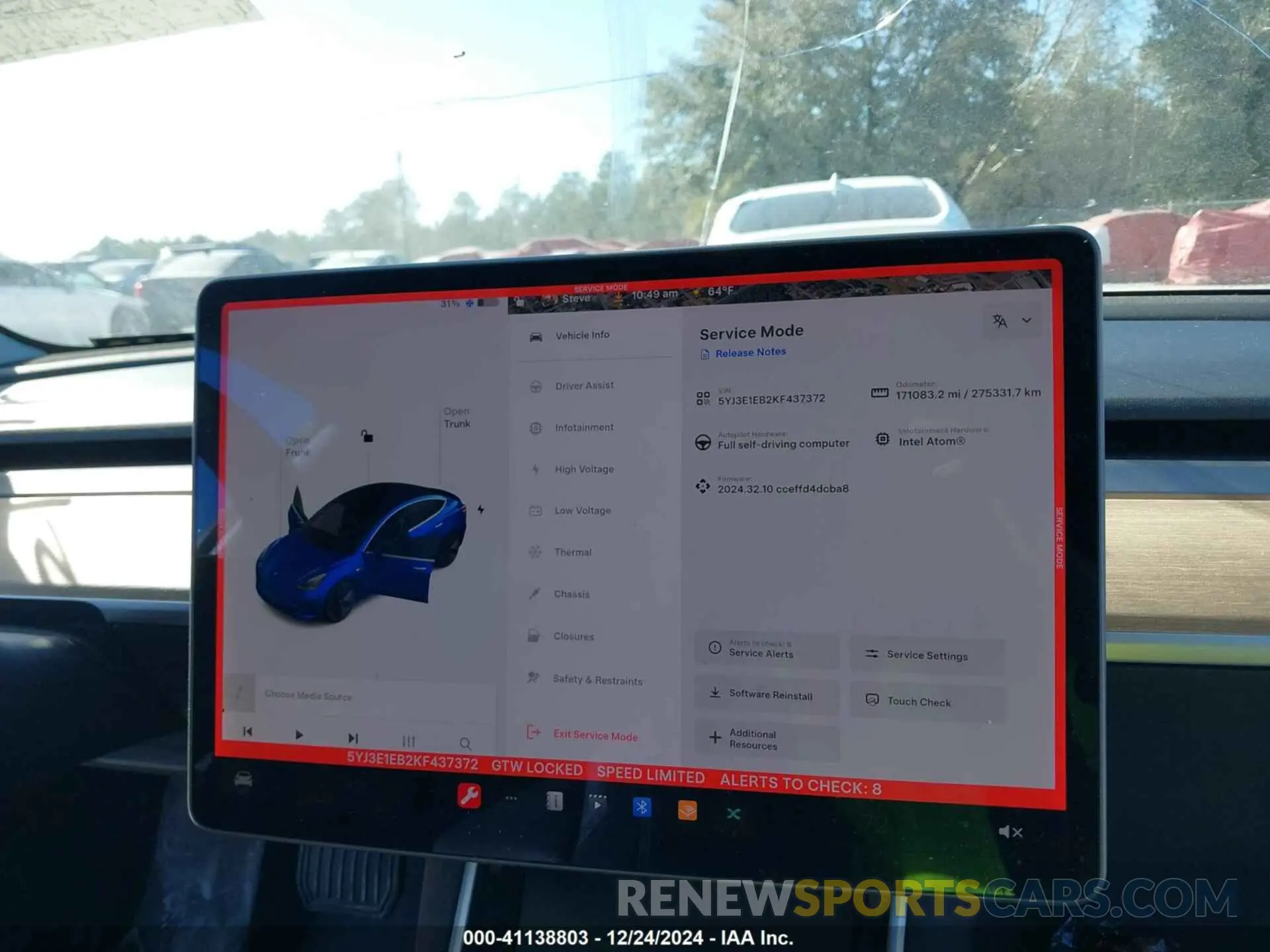 7 fotografías del automóvil dañado 5YJ3E1EB2KF437372 TESLA MODEL 3 2019