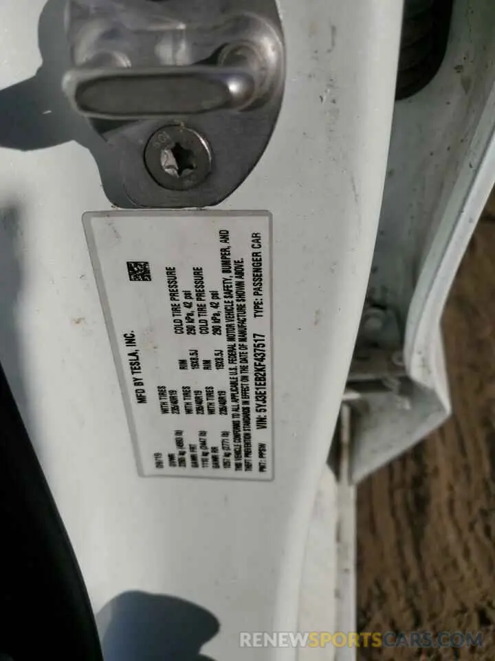 14 fotografías del automóvil dañado 5YJ3E1EB2KF437517 TESLA MODEL 3 2019