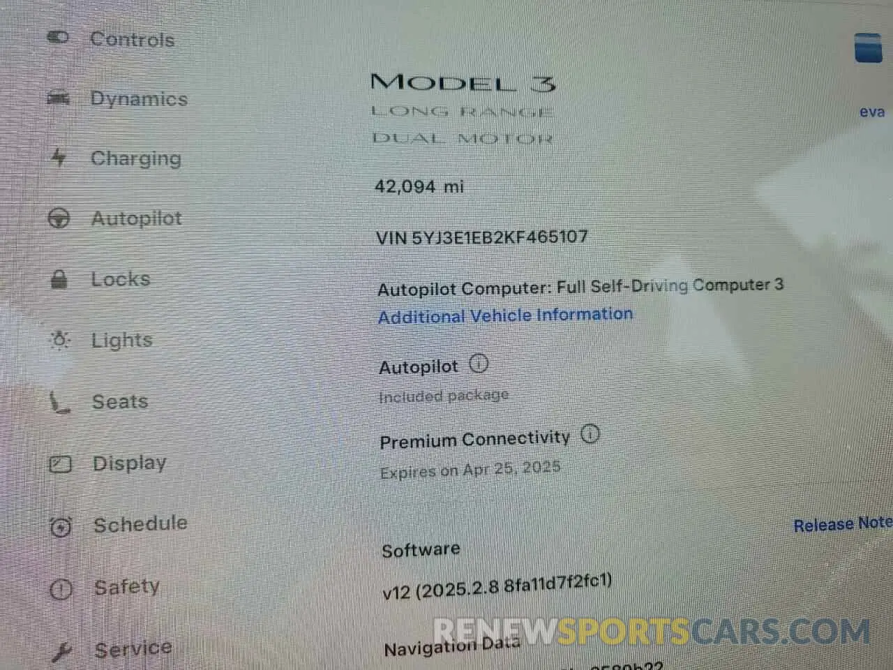 9 fotografías del automóvil dañado 5YJ3E1EB2KF465107 TESLA MODEL 3 2019