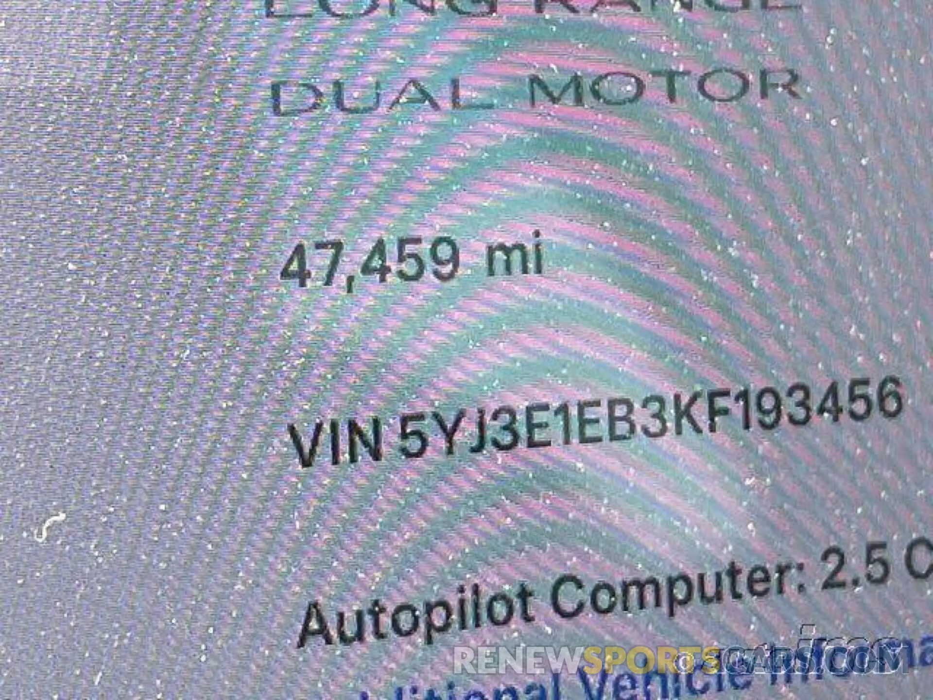 9 fotografías del automóvil dañado 5YJ3E1EB3KF193456 TESLA MODEL 3 2019