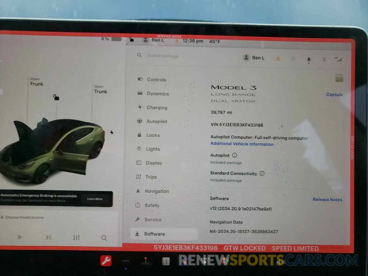 9 fotografías del automóvil dañado 5YJ3E1EB3KF433198 TESLA MODEL 3 2019